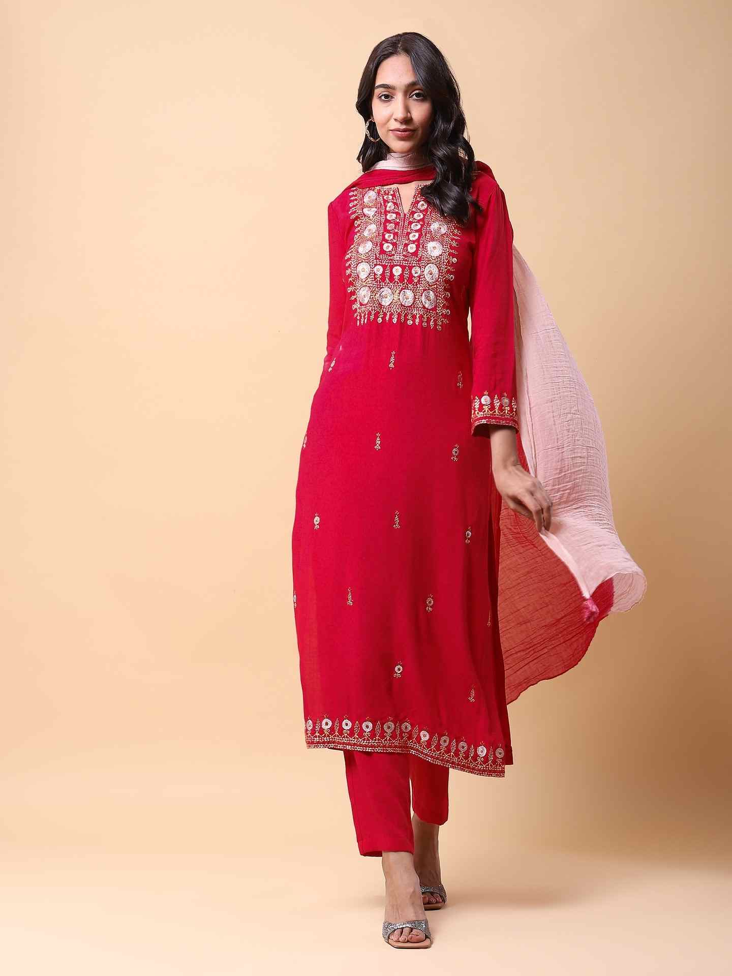 Red Adriti Solid Suit Set