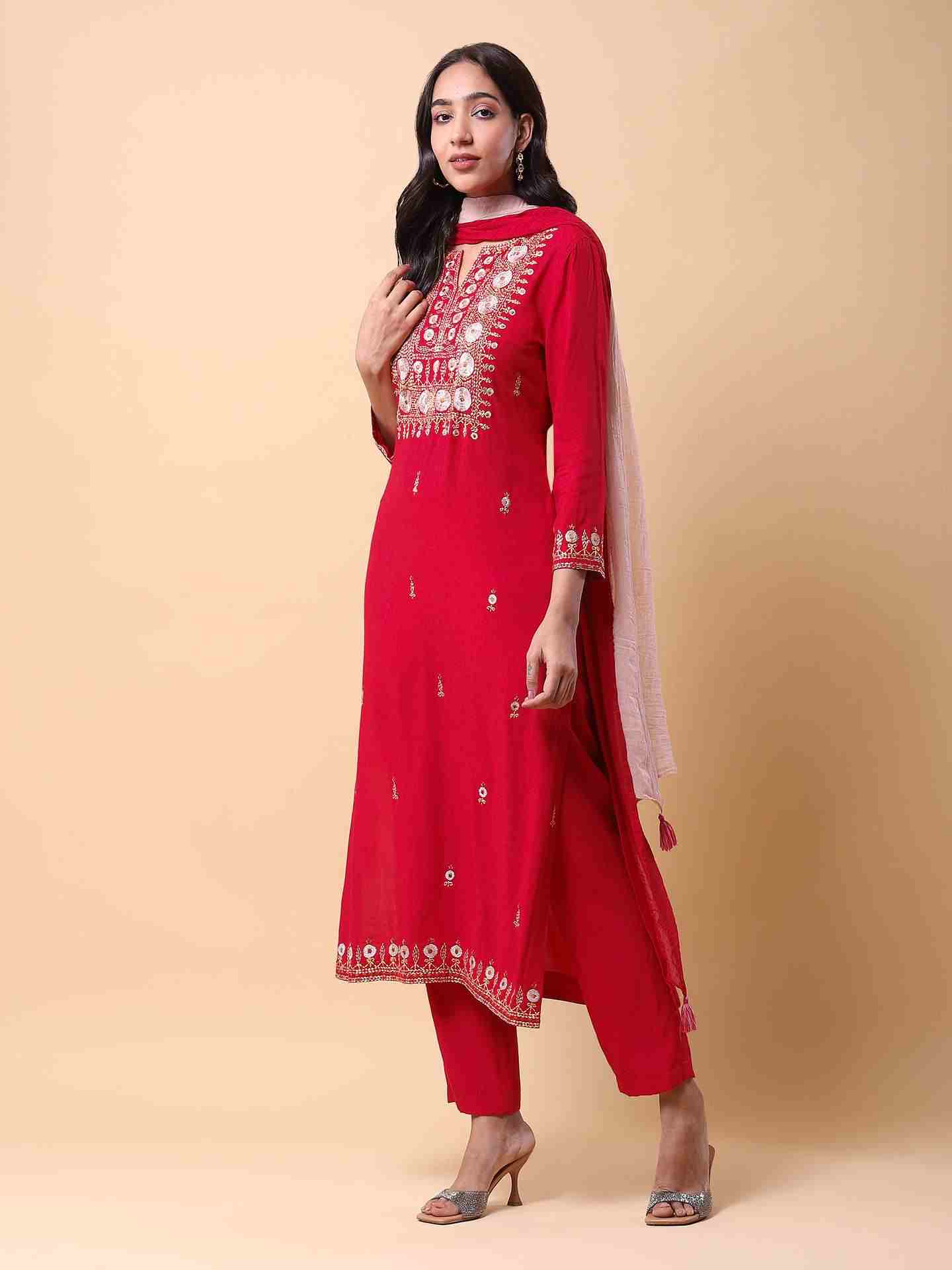 Red Adriti Solid Suit Set