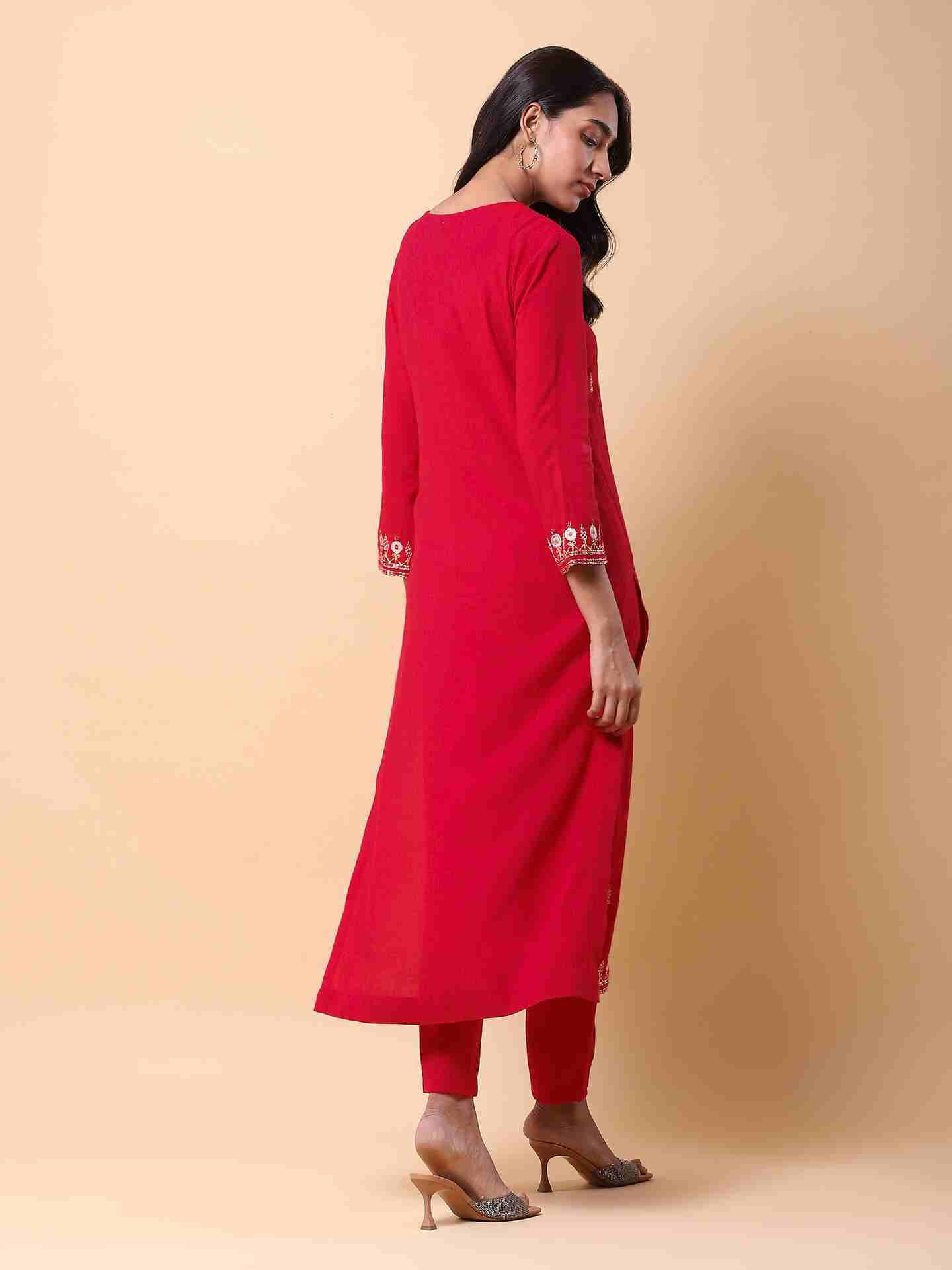 Red Adriti Solid Suit Set