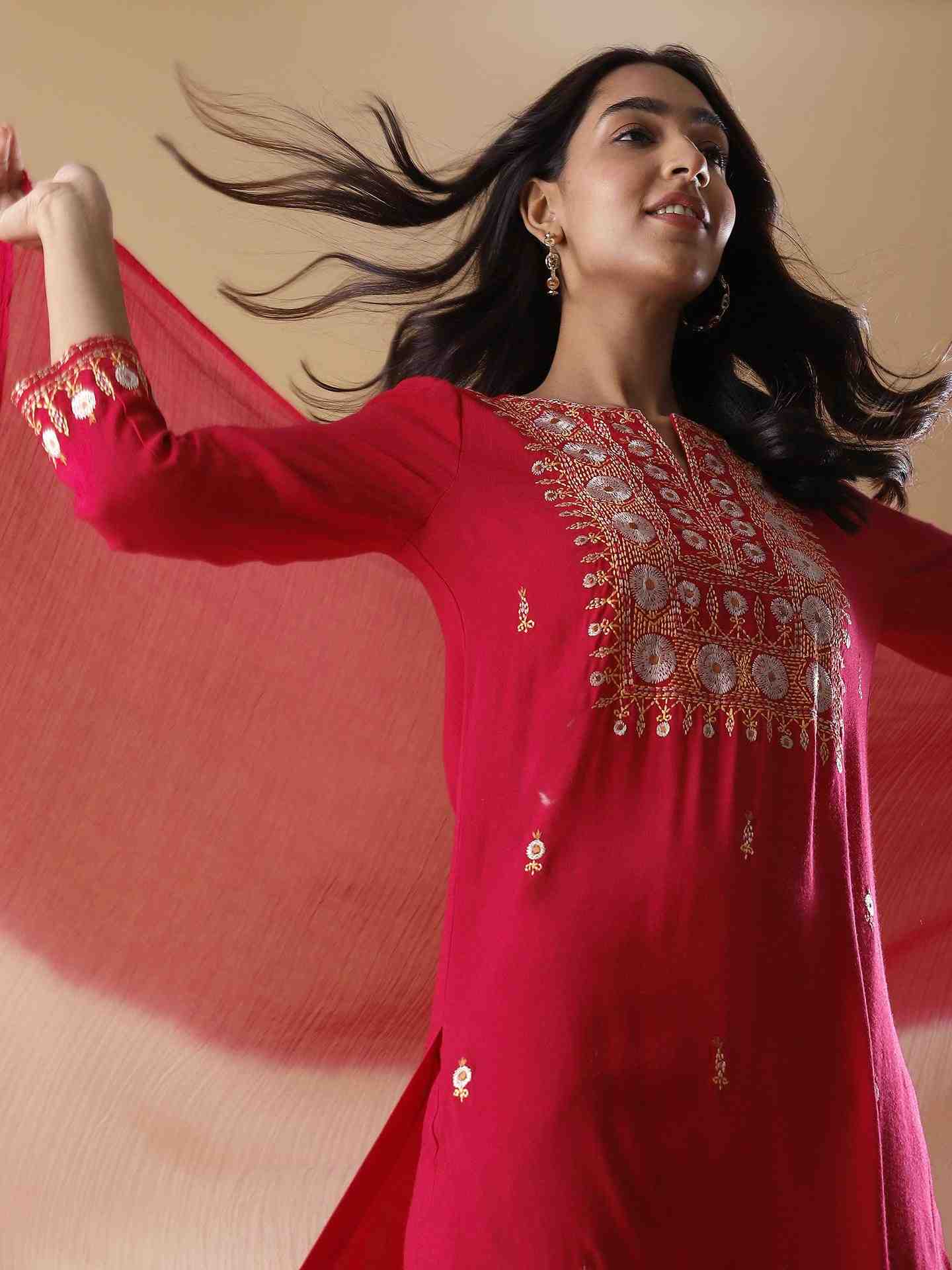 Red Adriti Solid Suit Set