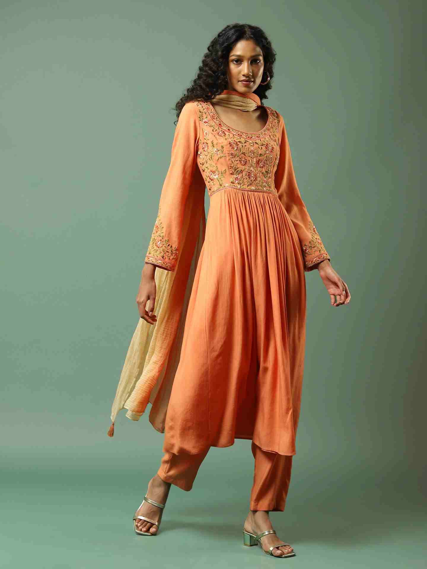 Peach Solid Anarkali Suit