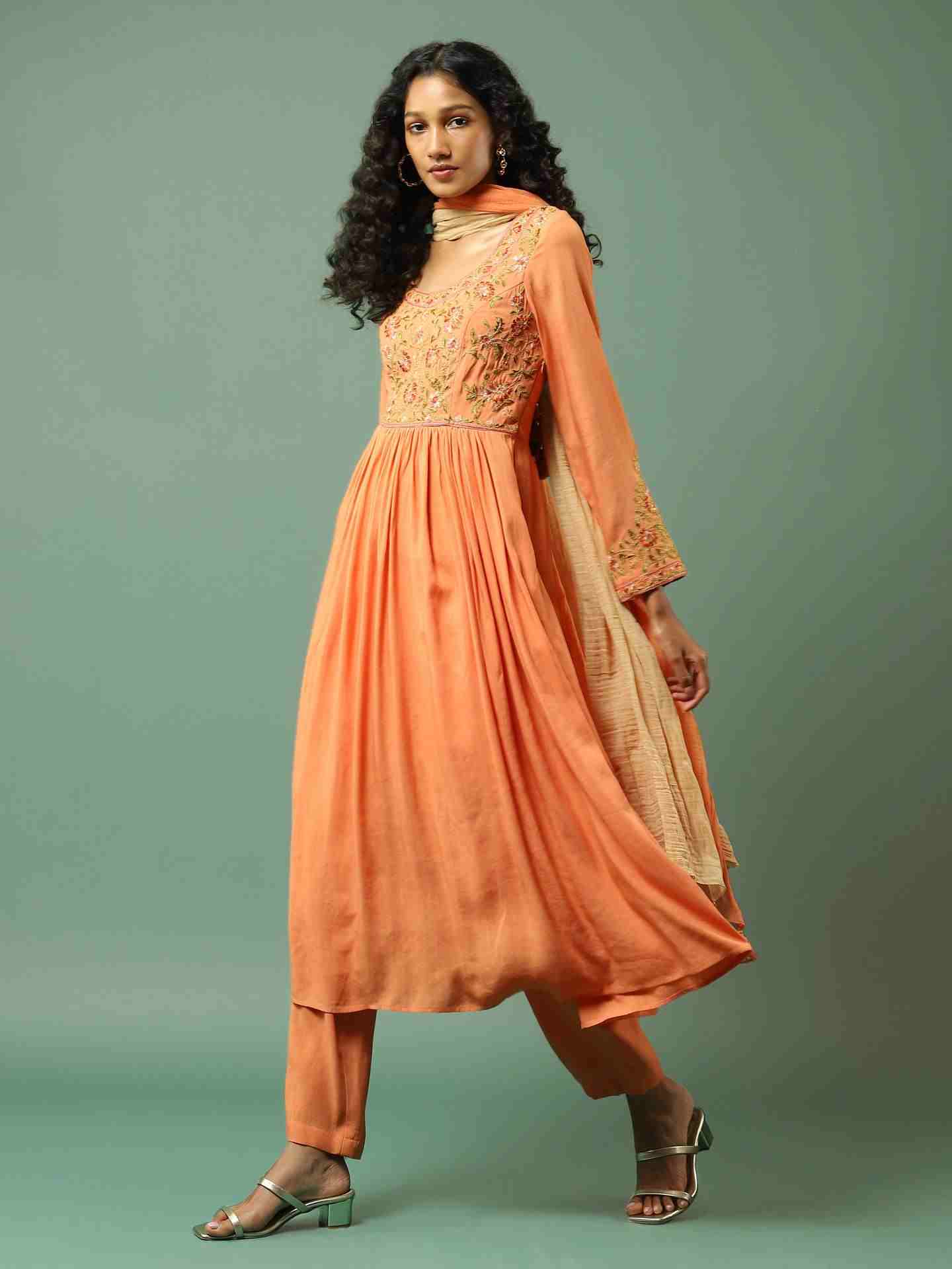 Peach Solid Anarkali Suit