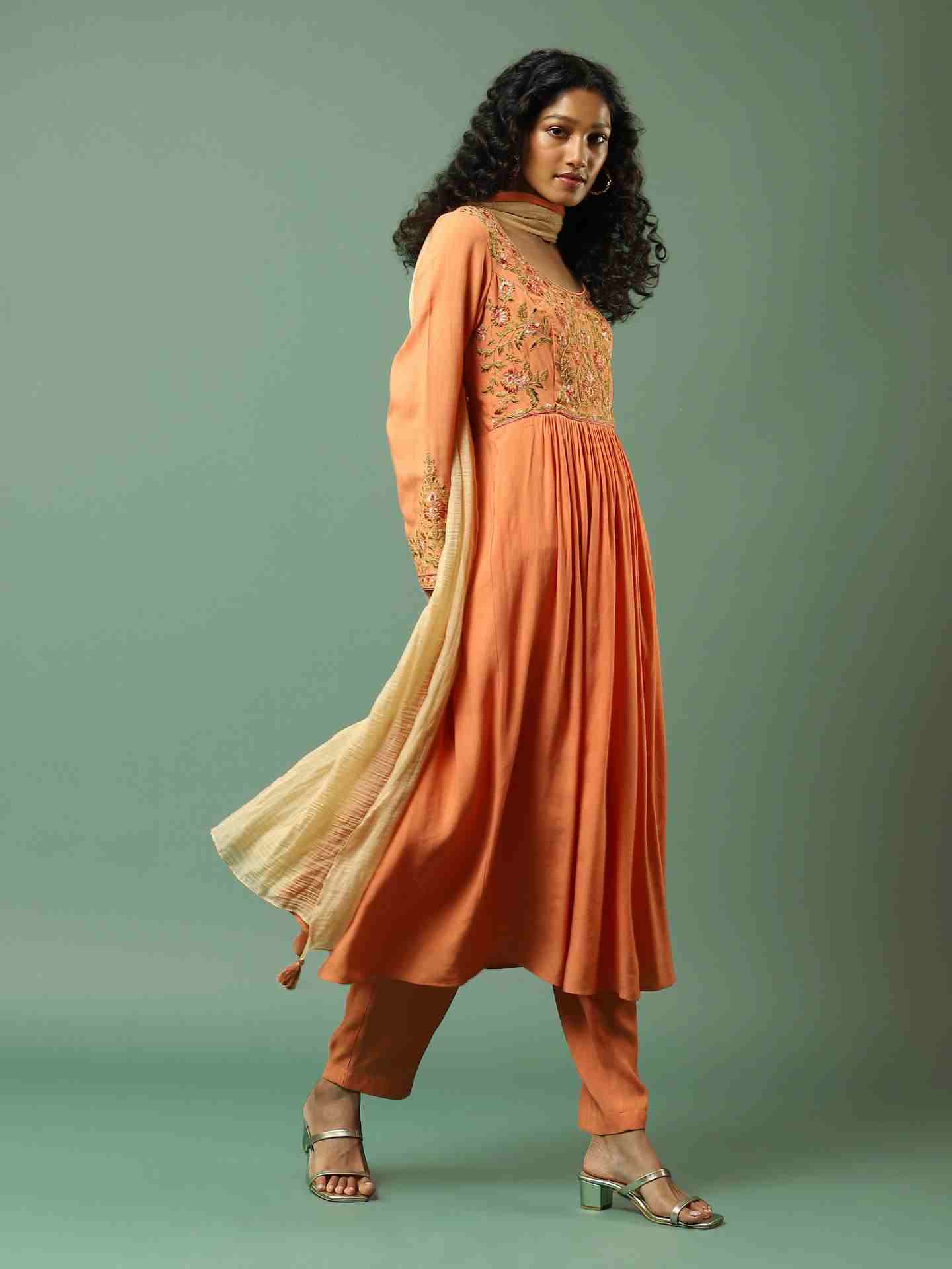 Peach Solid Anarkali Suit