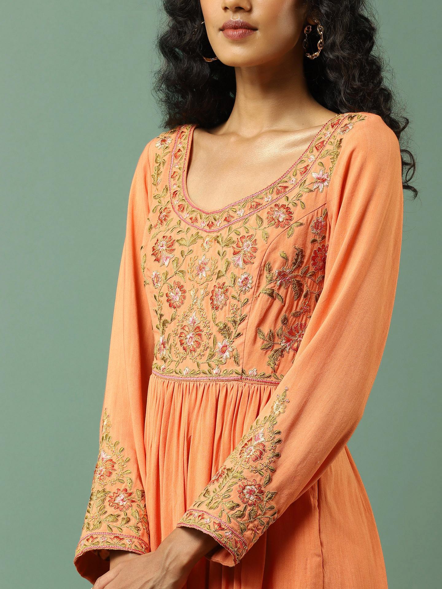 Peach Solid Anarkali Suit
