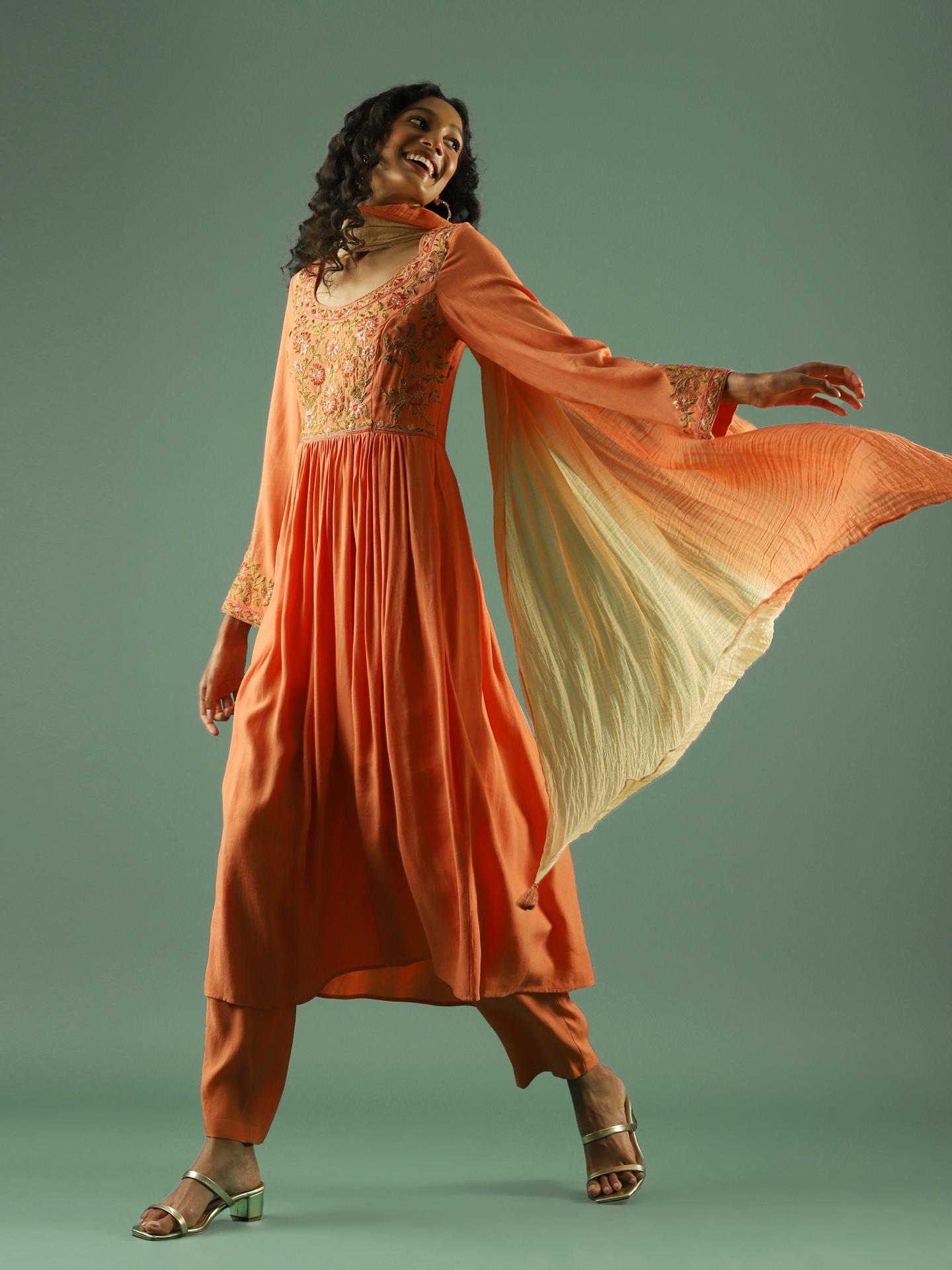 Peach Solid Anarkali Suit