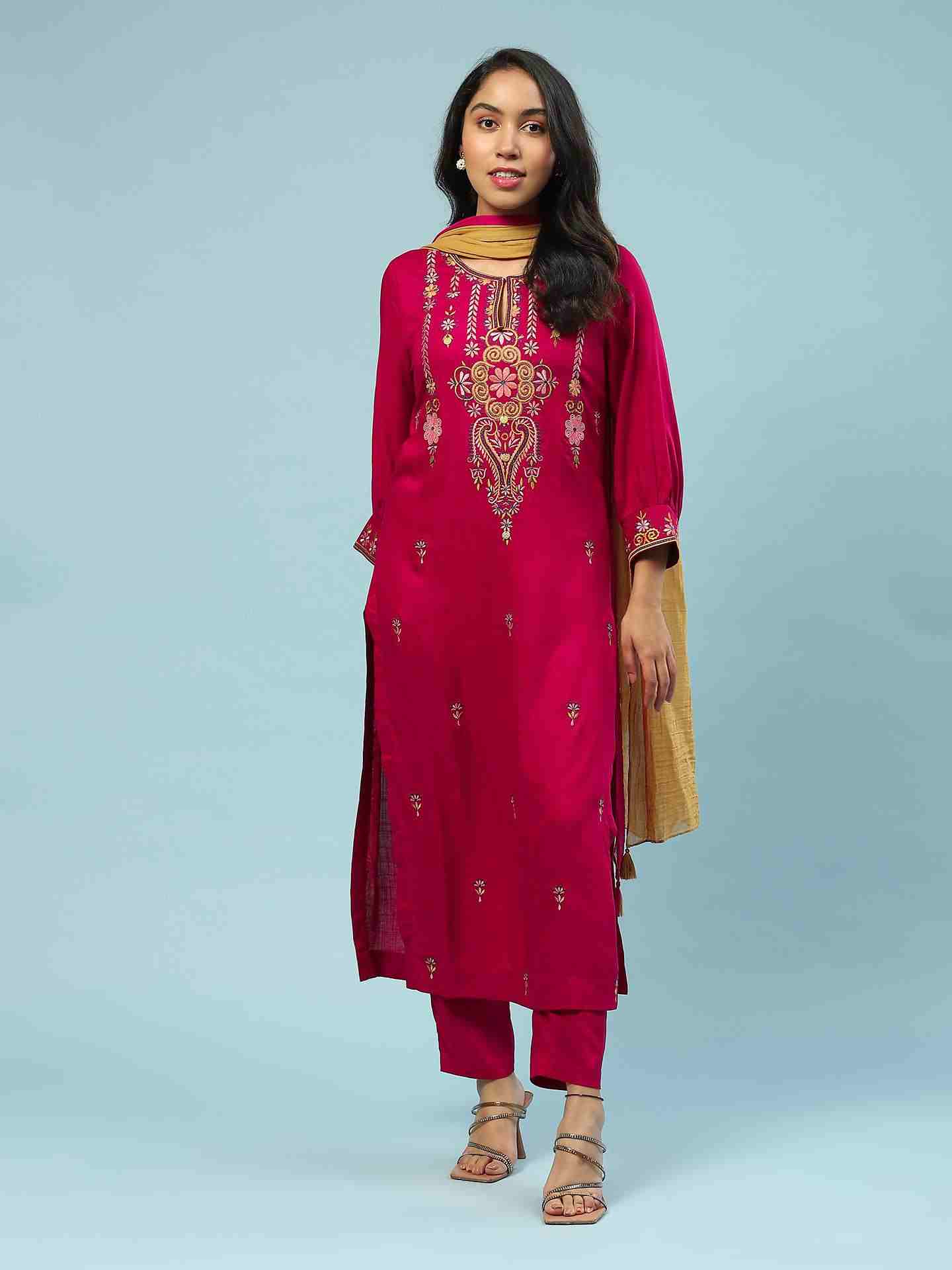 Magenta Jiva Solid Suit Set