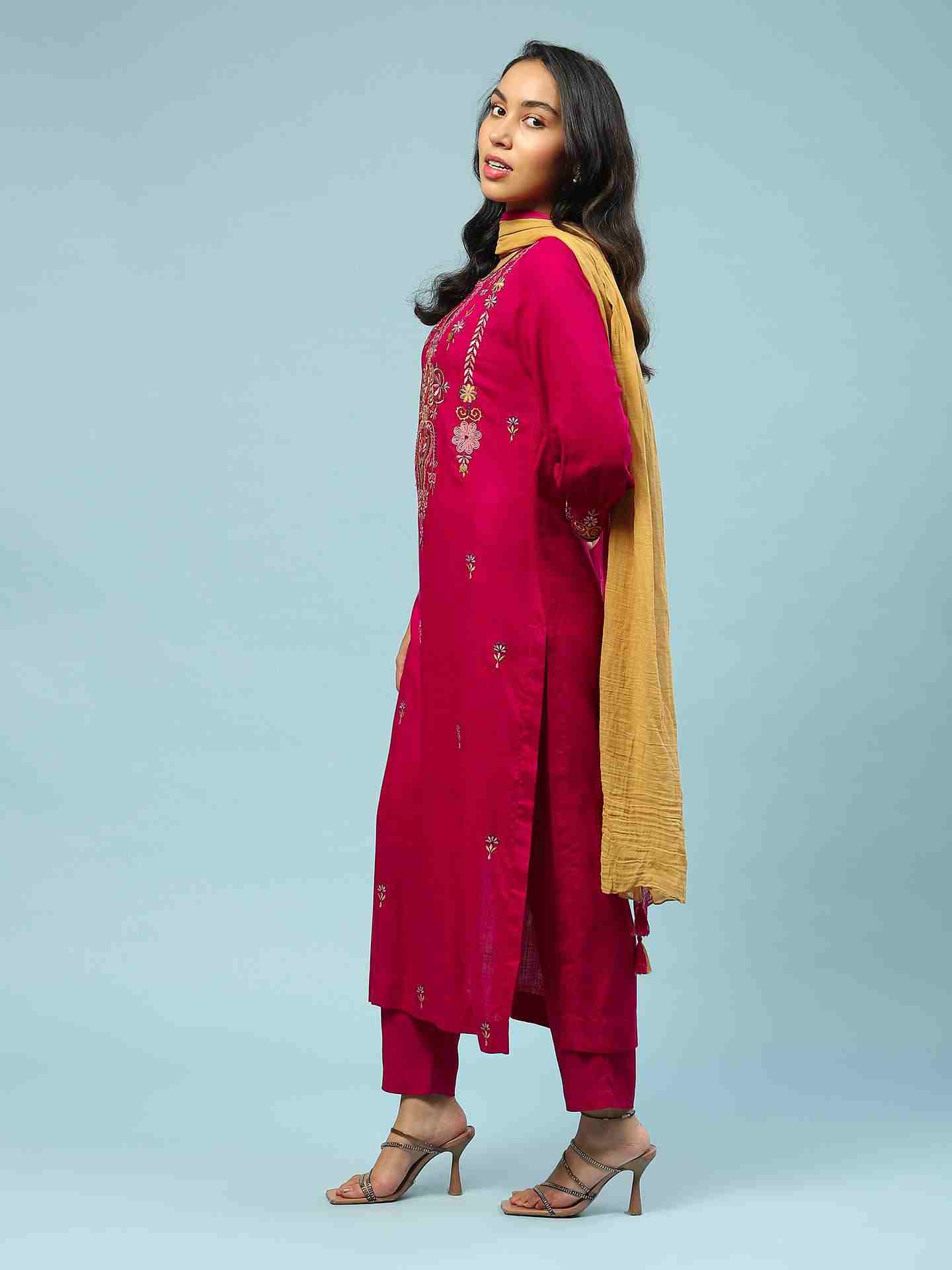 Magenta Jiva Solid Suit Set