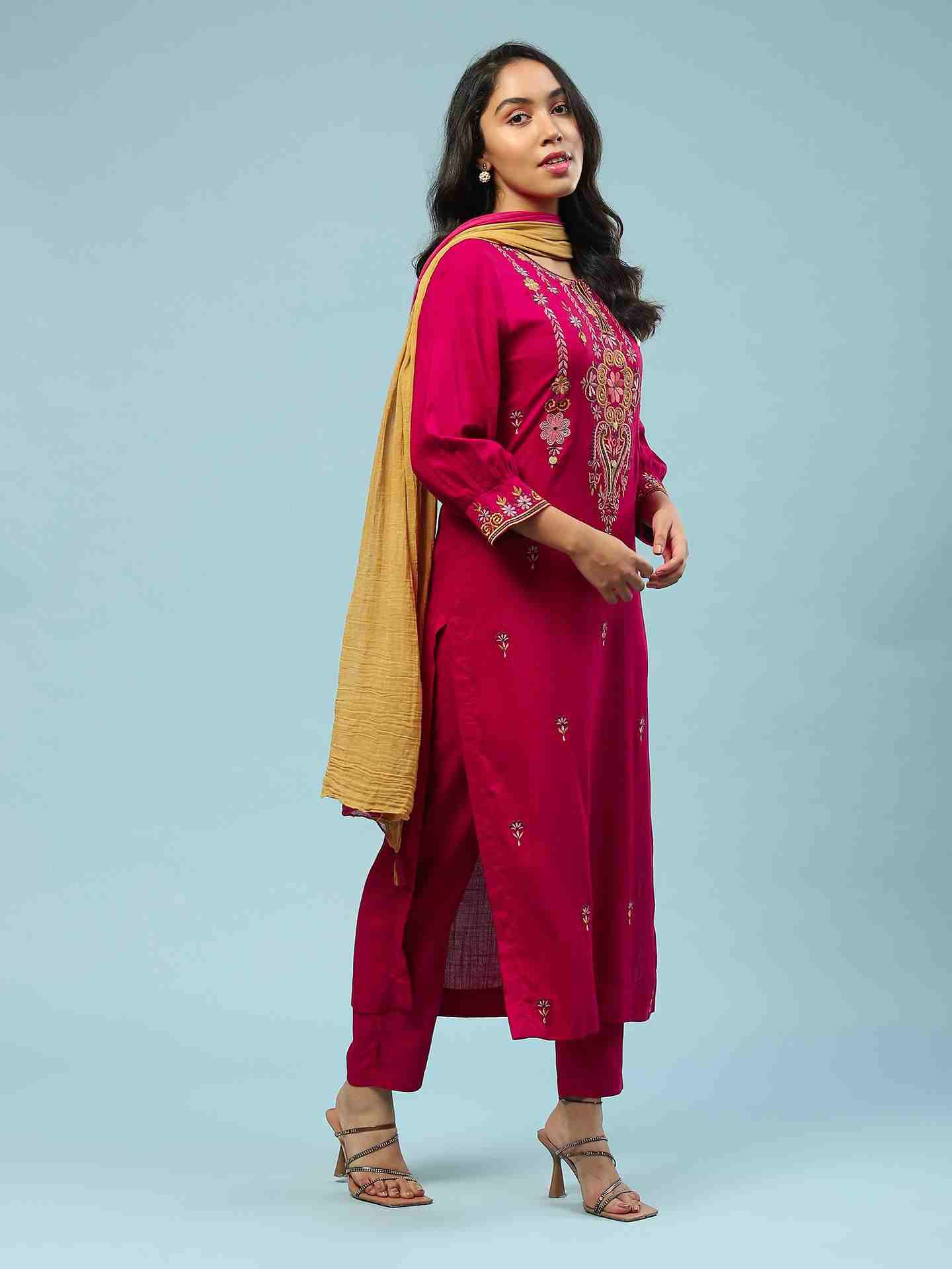 Magenta Jiva Solid Suit Set