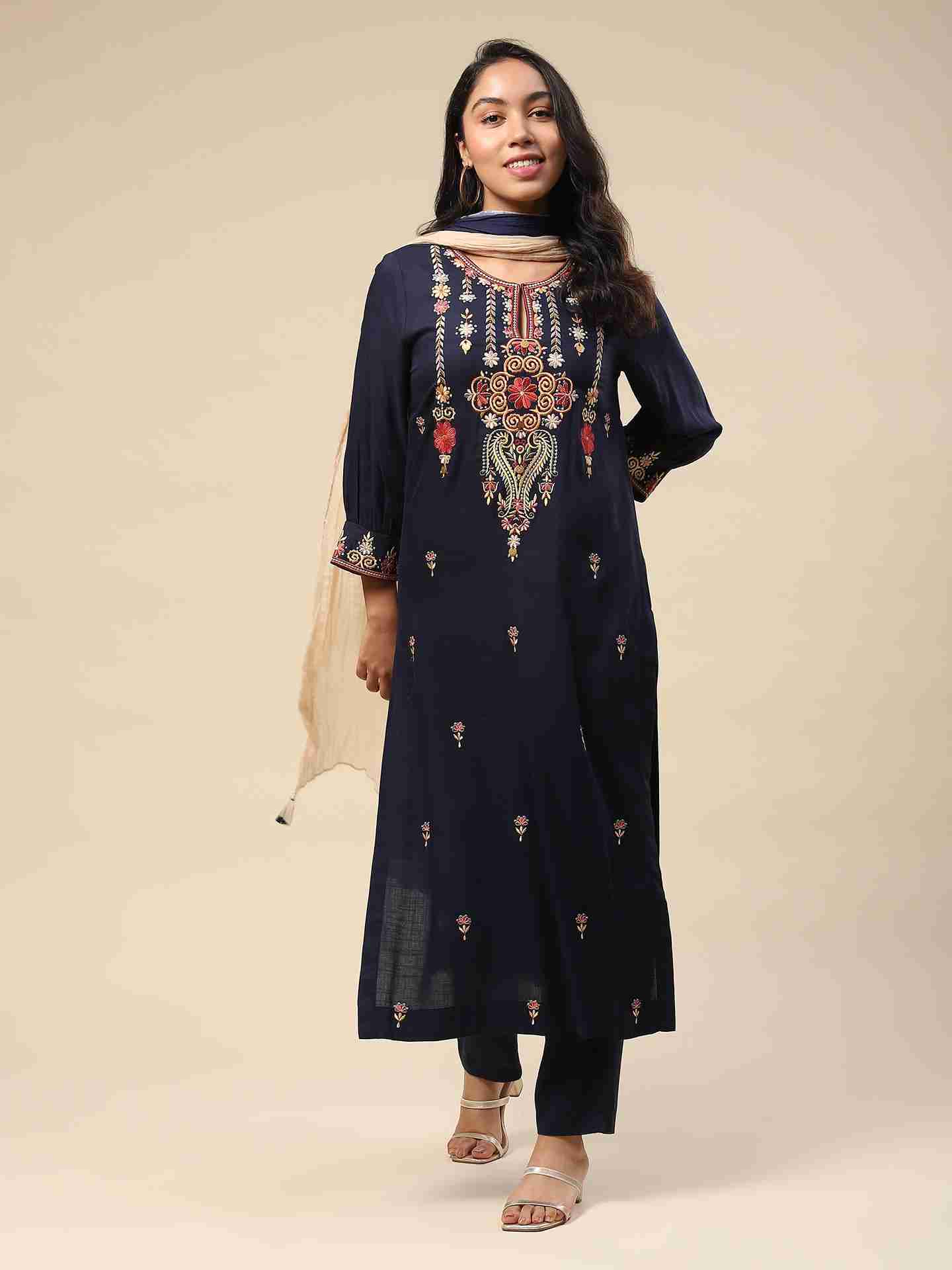 Navy Jiva Solid Suit Set
