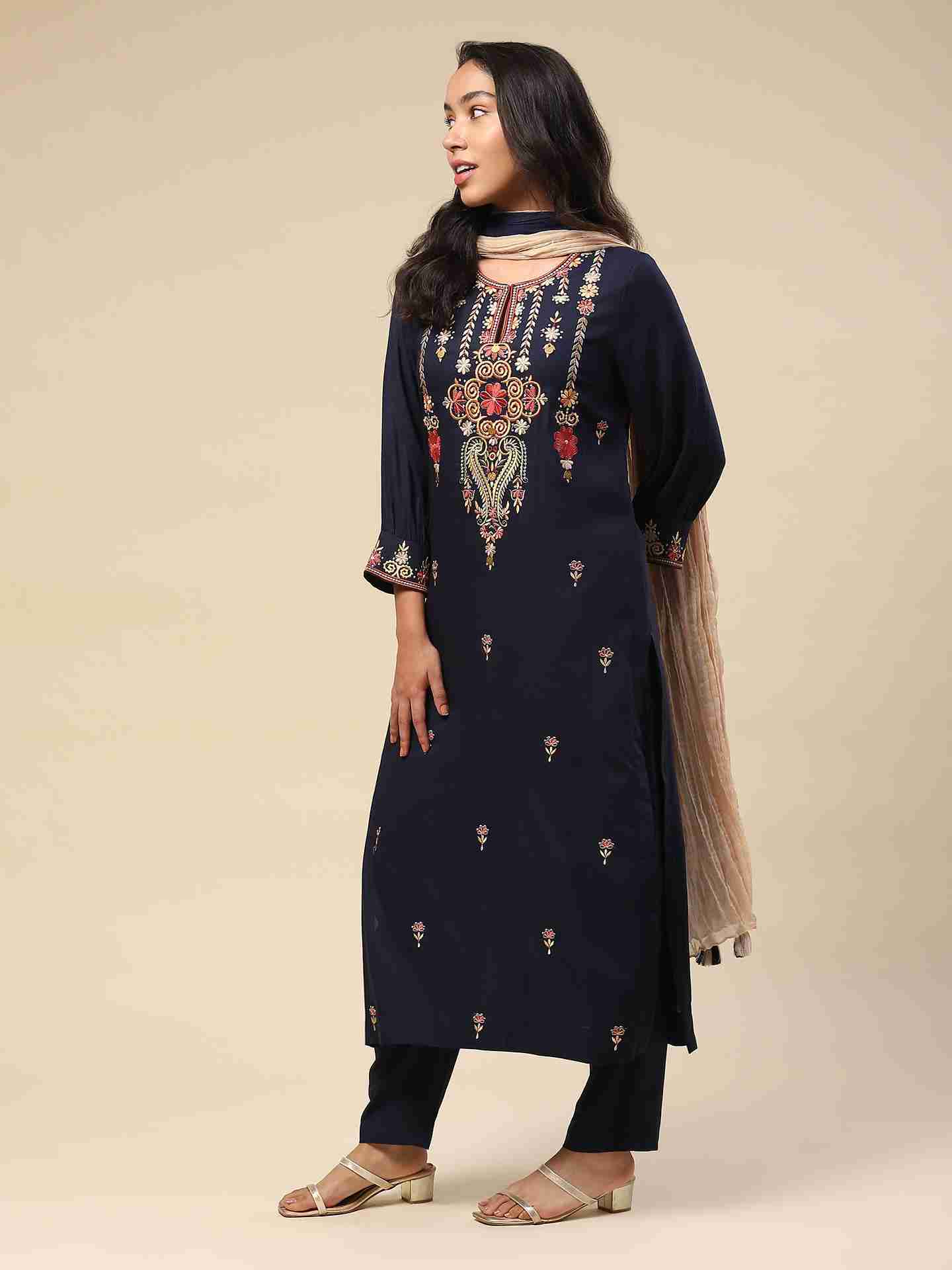 Navy Jiva Solid Suit Set