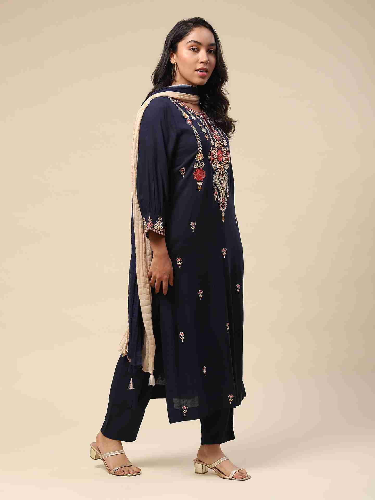 Navy Jiva Solid Suit Set