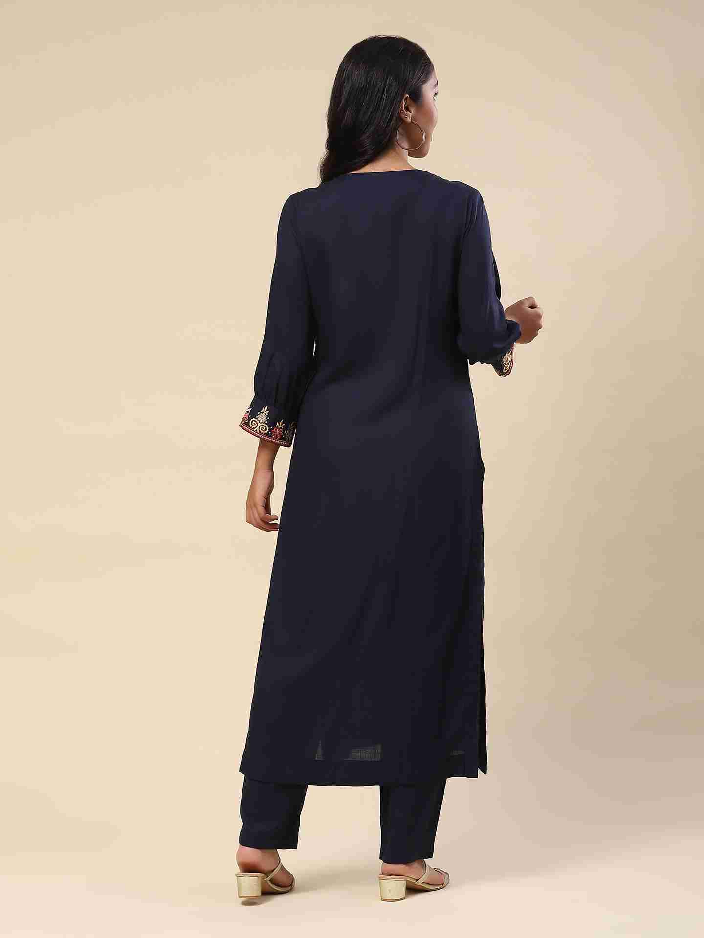 Navy Jiva Solid Suit Set