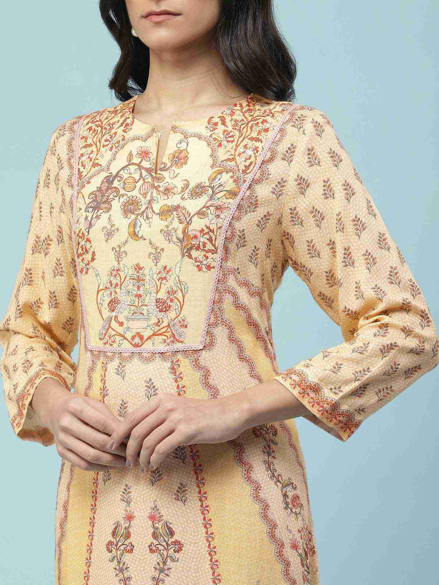 Yellow Kalamkari Suit Set