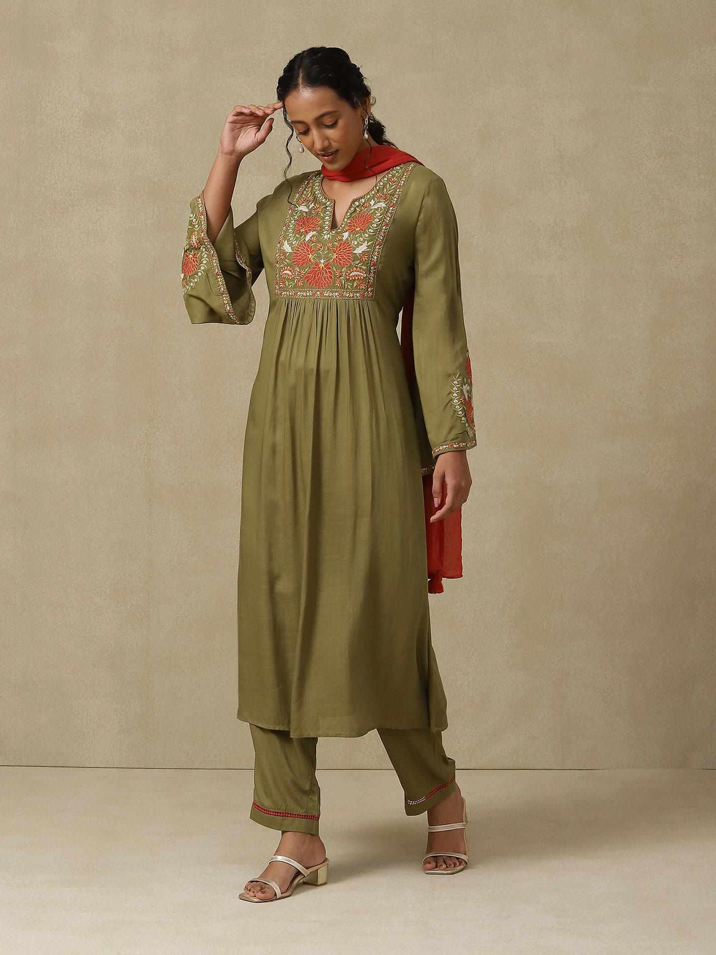 Olive Green Afnan Festive Suit Set