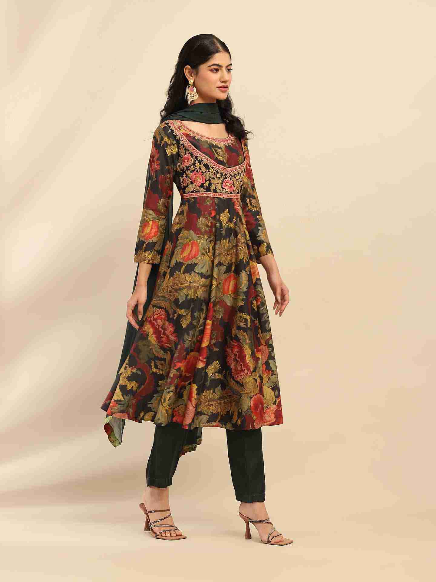 Green Flower Bloom Anarkali Suit