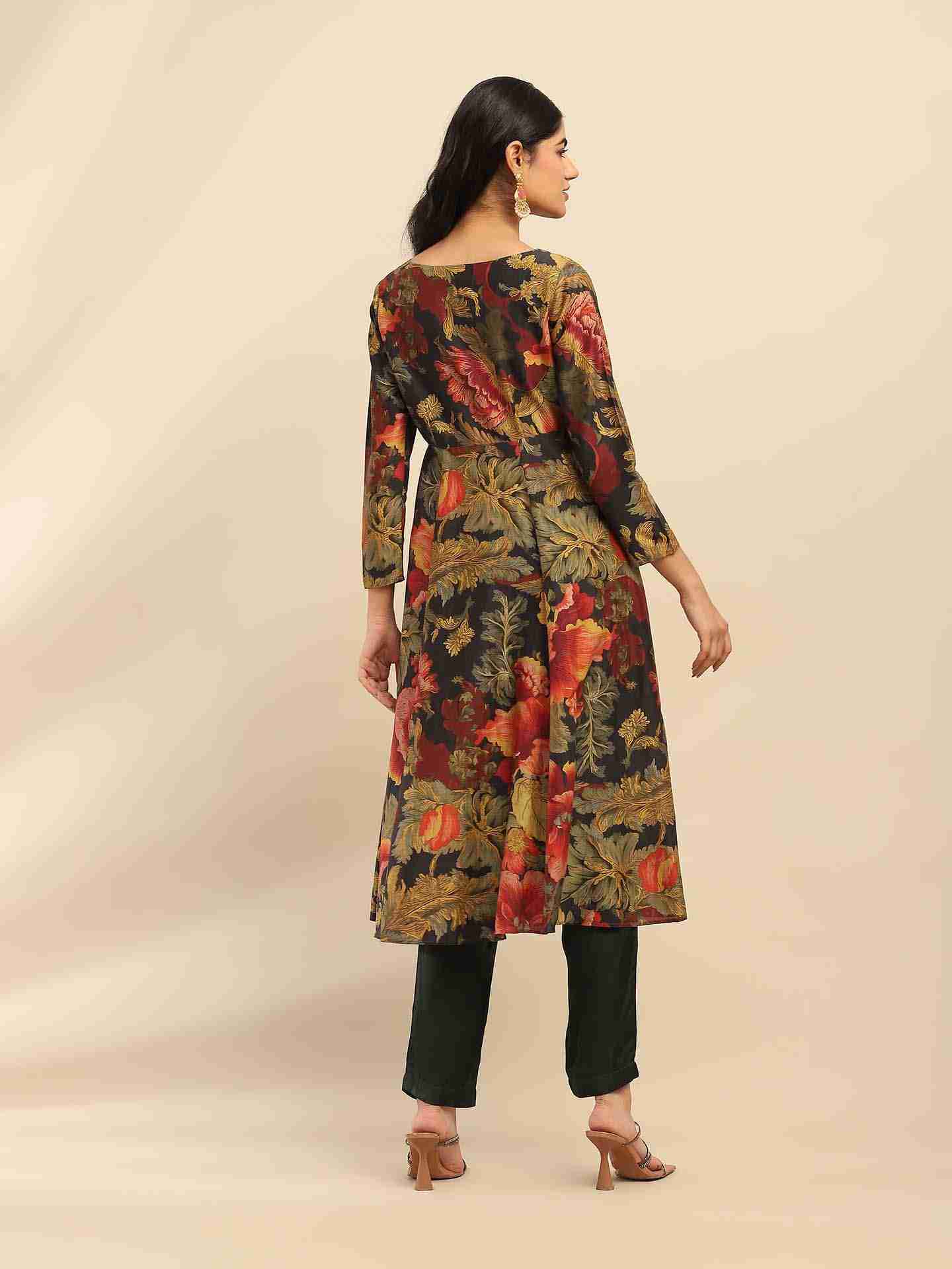 Green Flower Bloom Anarkali Suit