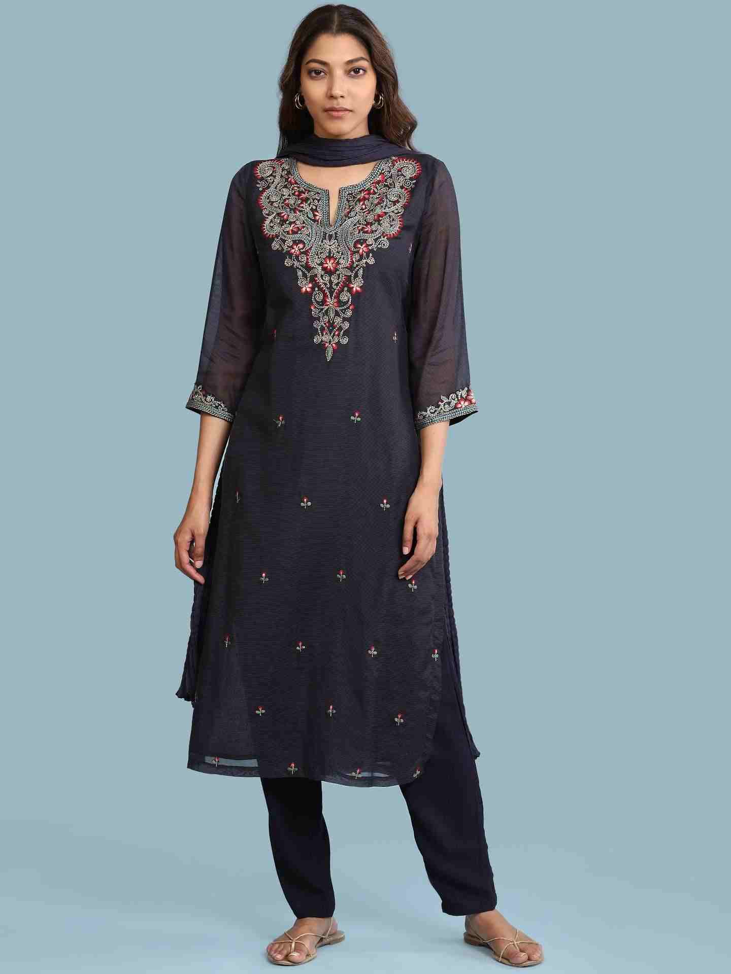 Navy Alya Solid Suit Set