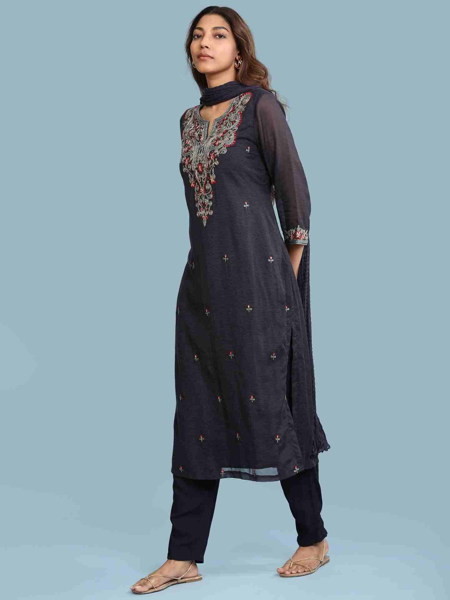 Navy Alya Solid Suit Set