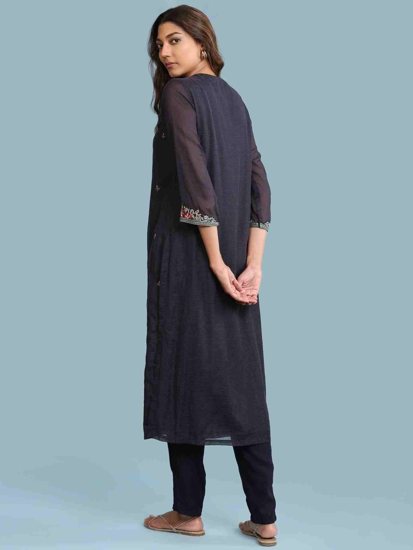 Navy Alya Solid Suit Set