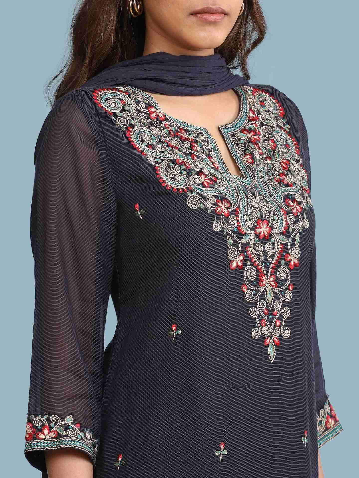 Navy Alya Solid Suit Set