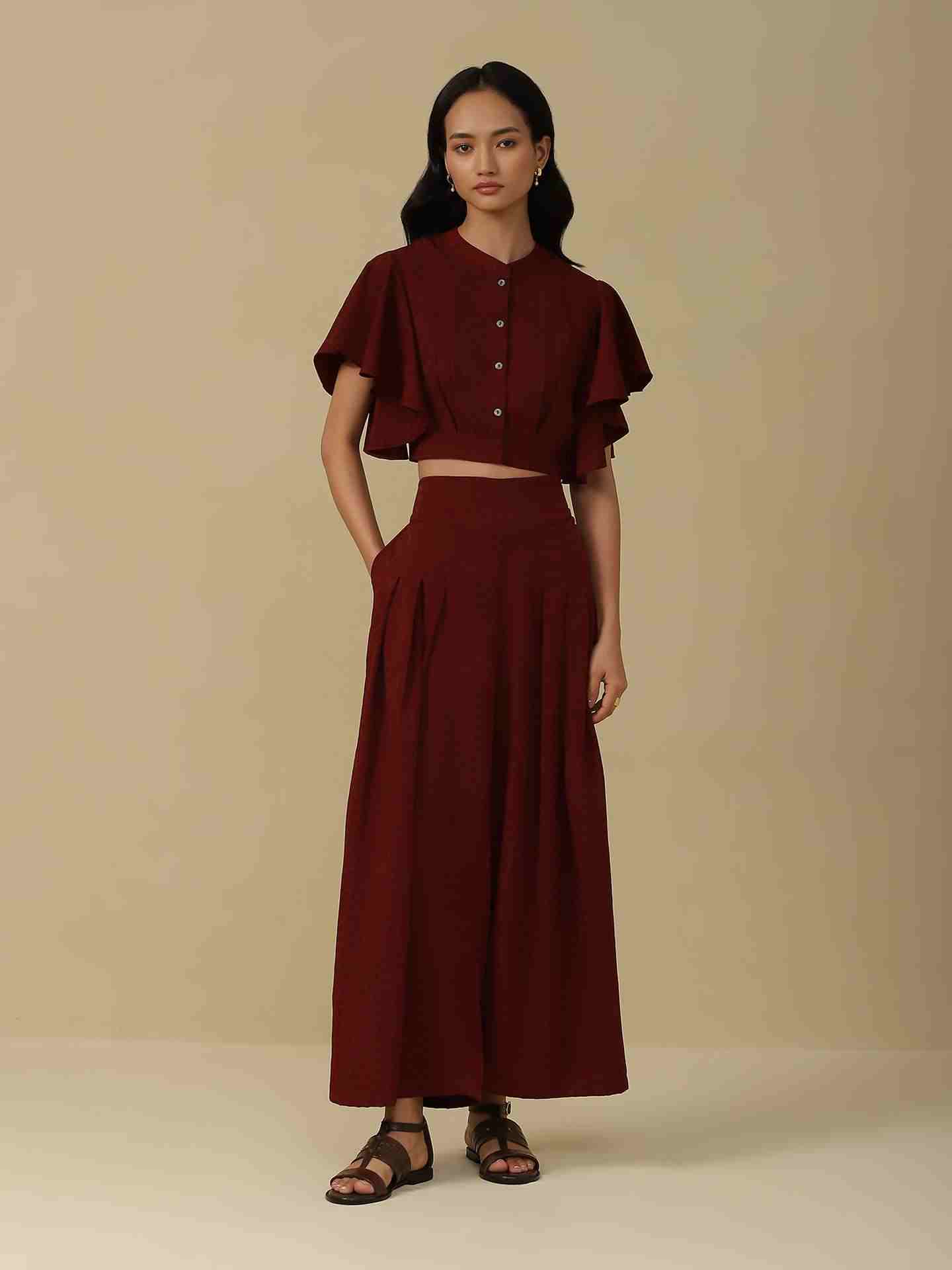 Maroon Enyo Solid Co-Ord Set