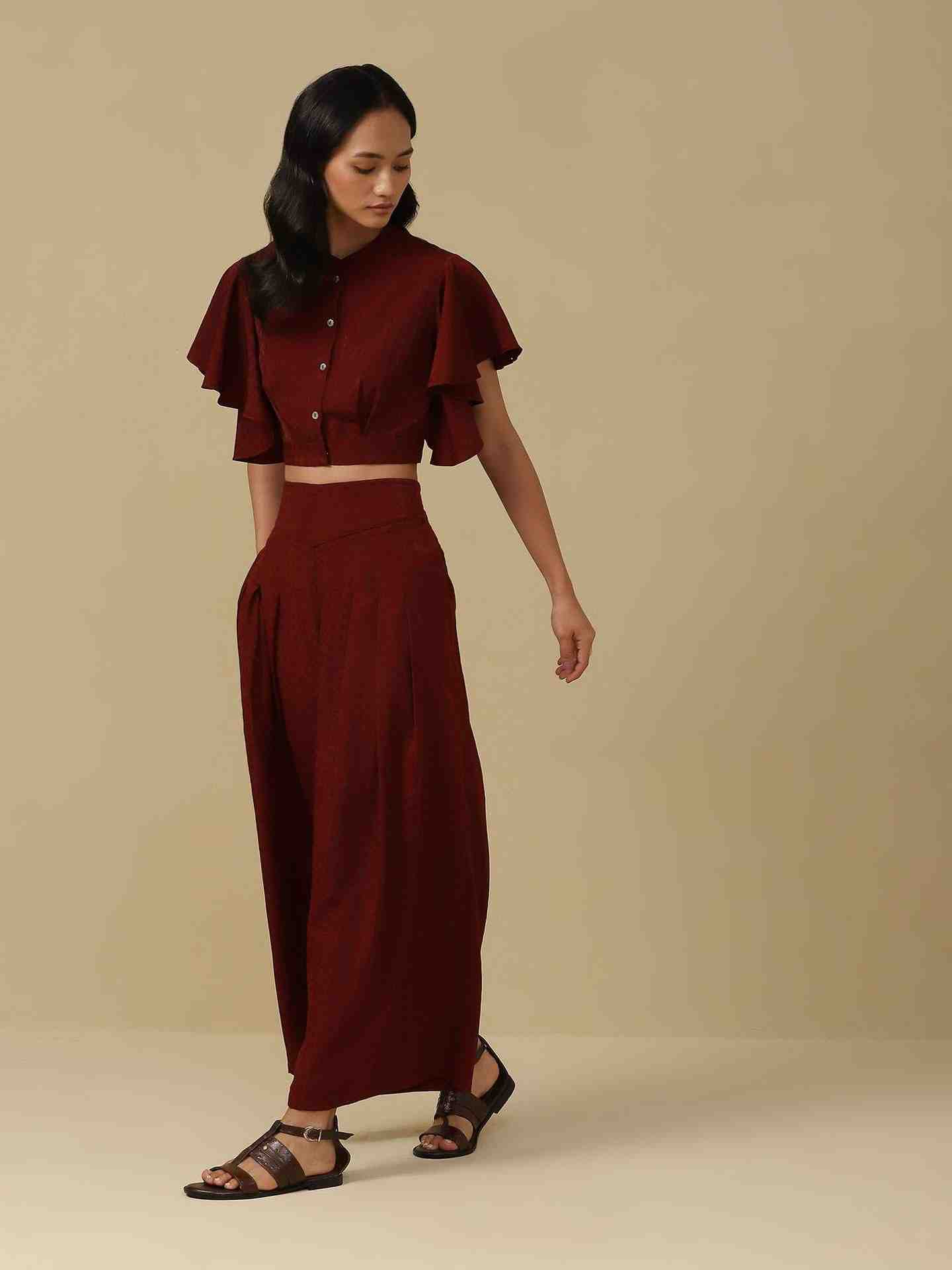 Maroon Enyo Solid Co-Ord Set