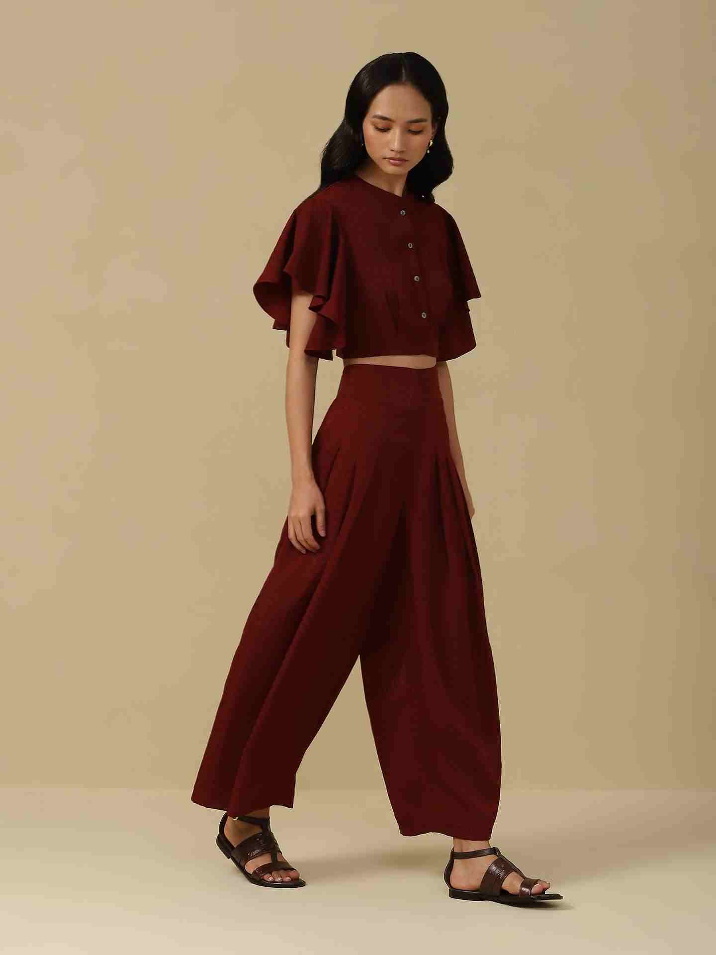 Maroon Enyo Solid Co-Ord Set