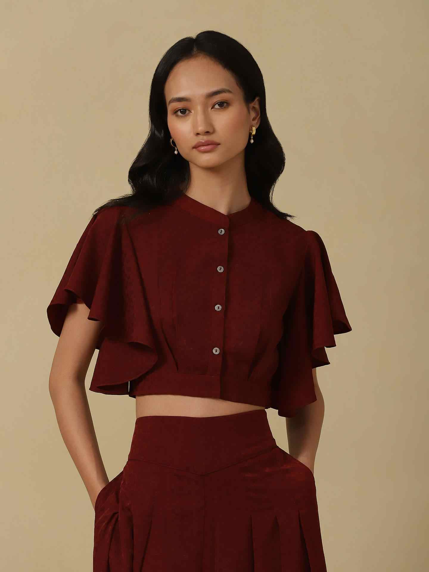 Maroon Enyo Solid Co-Ord Set