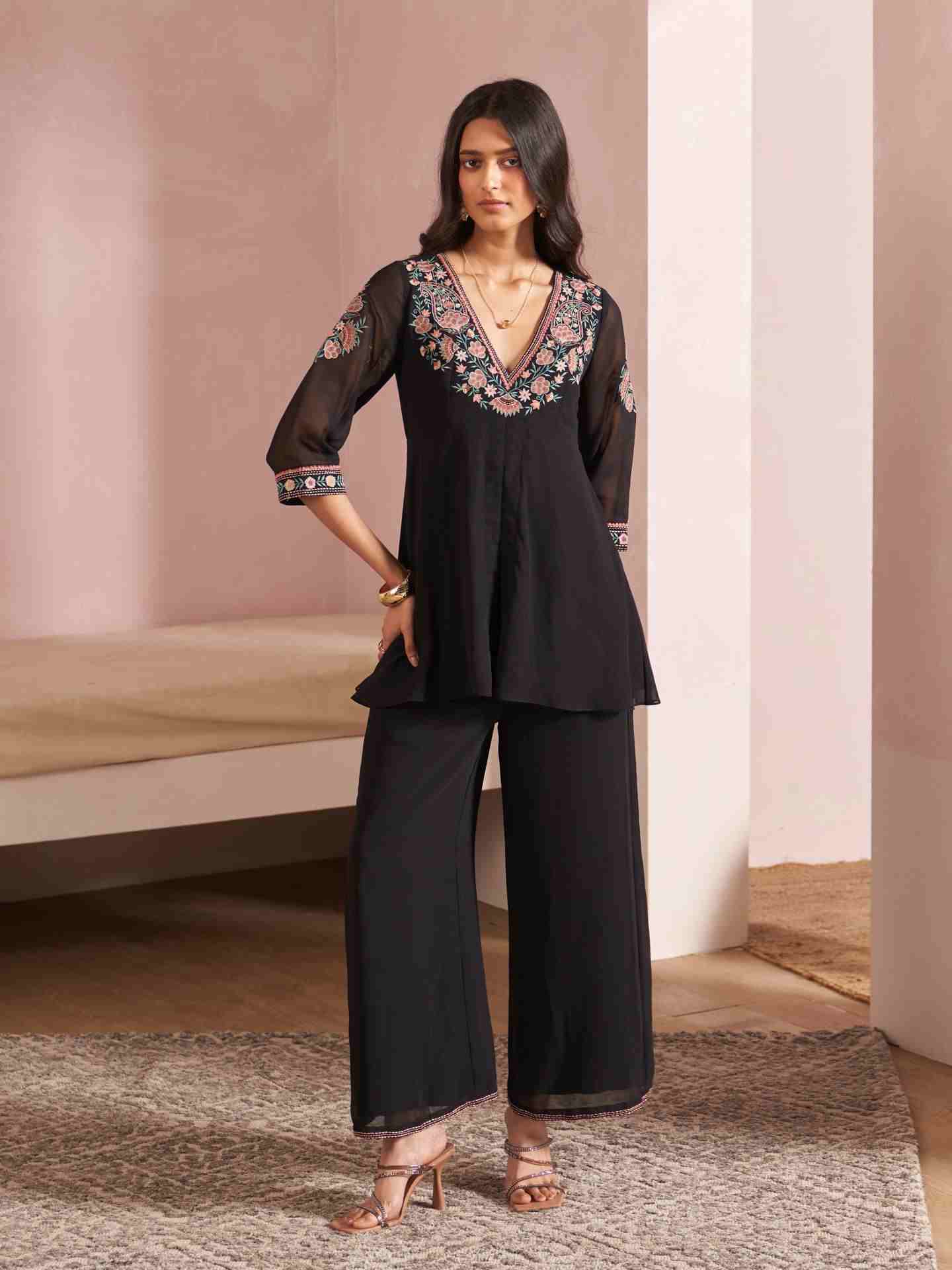 Black Shloka Solid Co-Ord Set