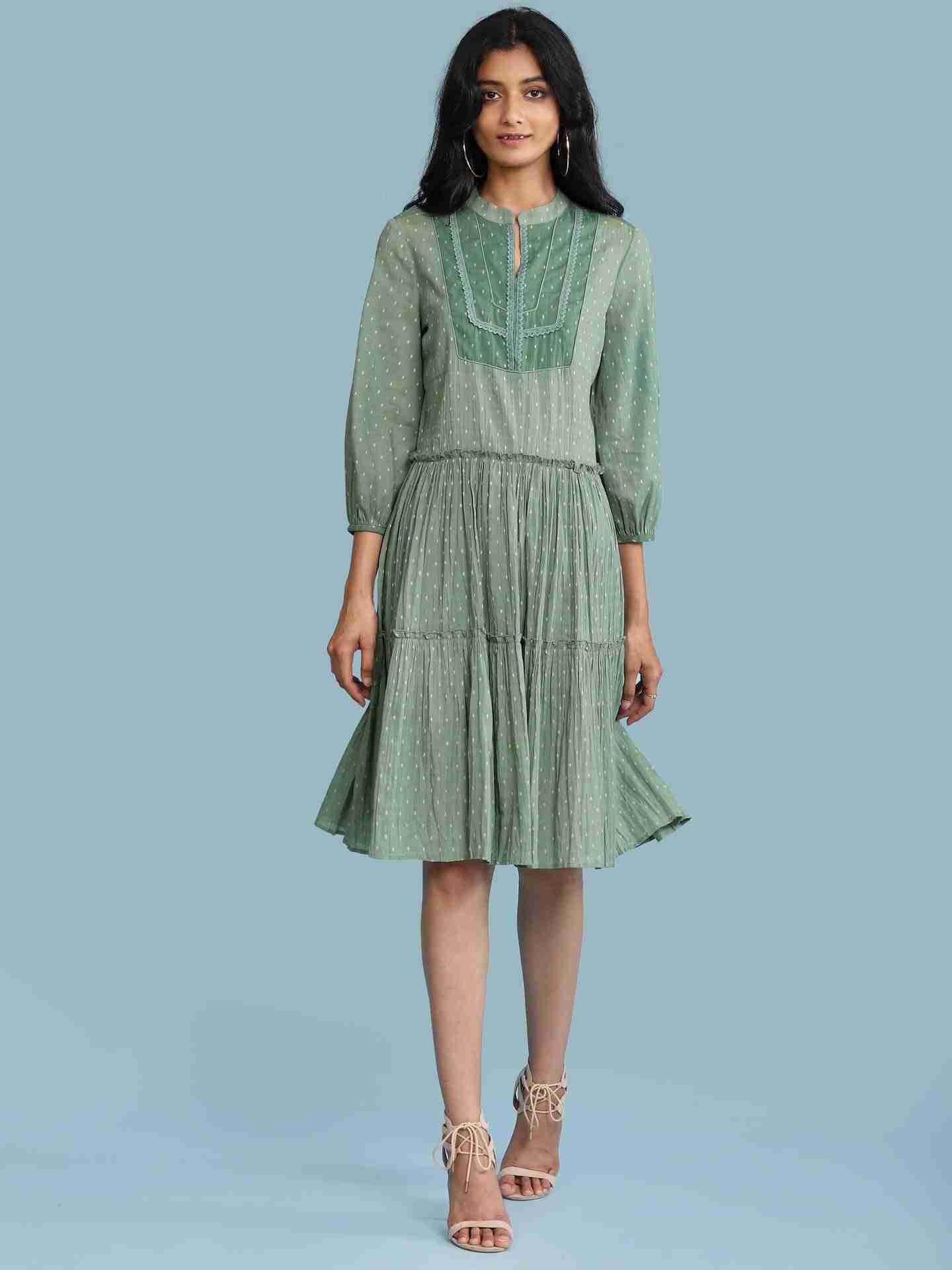 Green Utopia Solid Long Dress