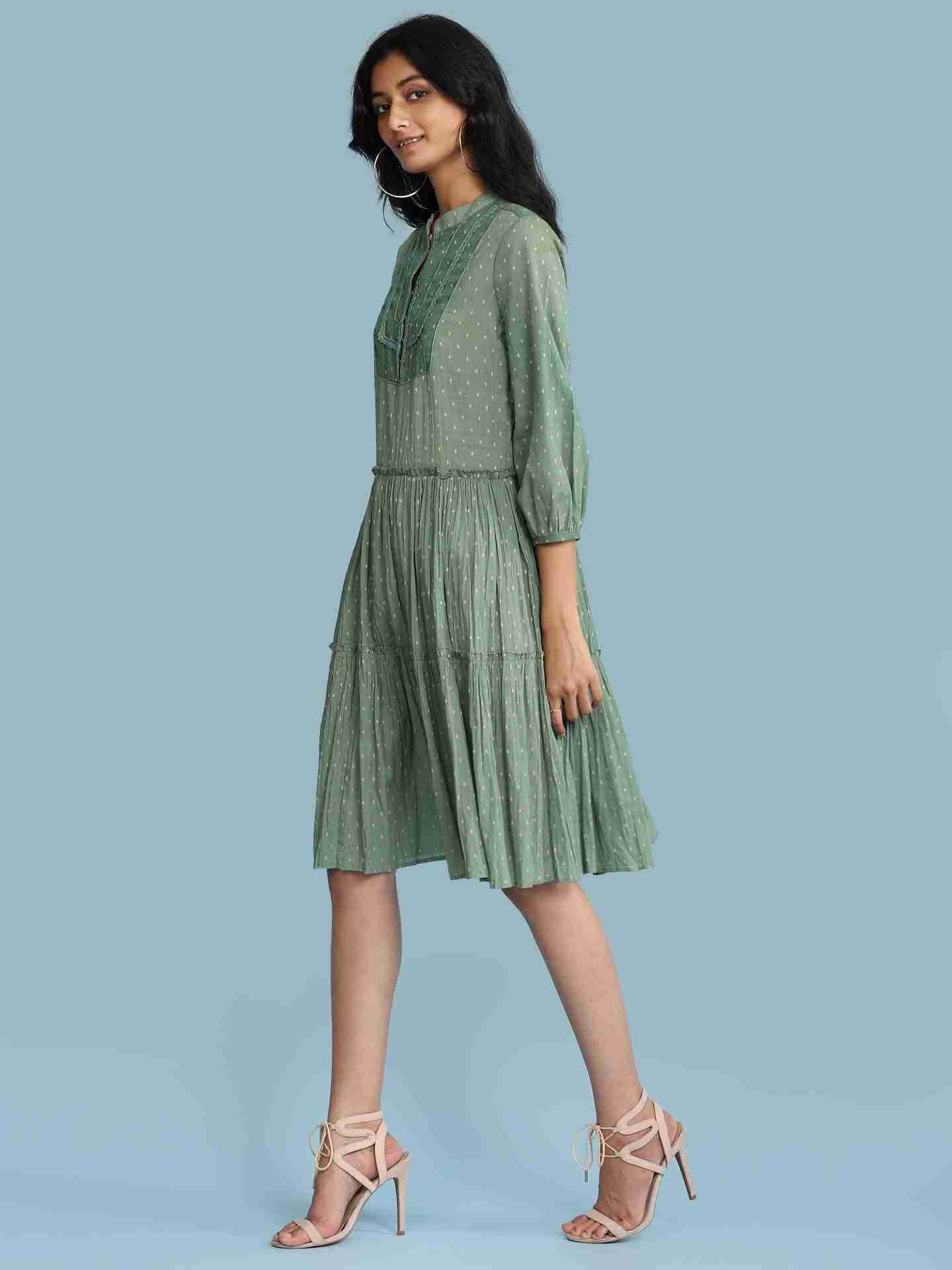 Green Utopia Solid Long Dress