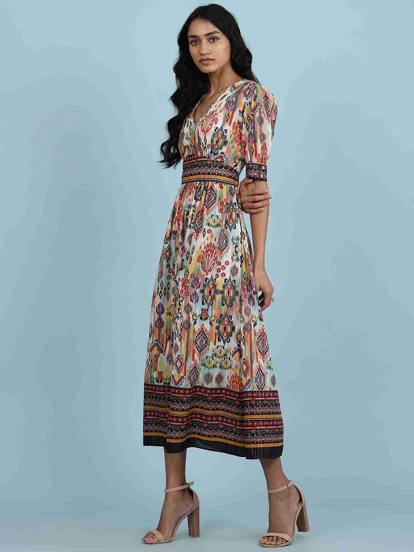 White Ikat Long Dress