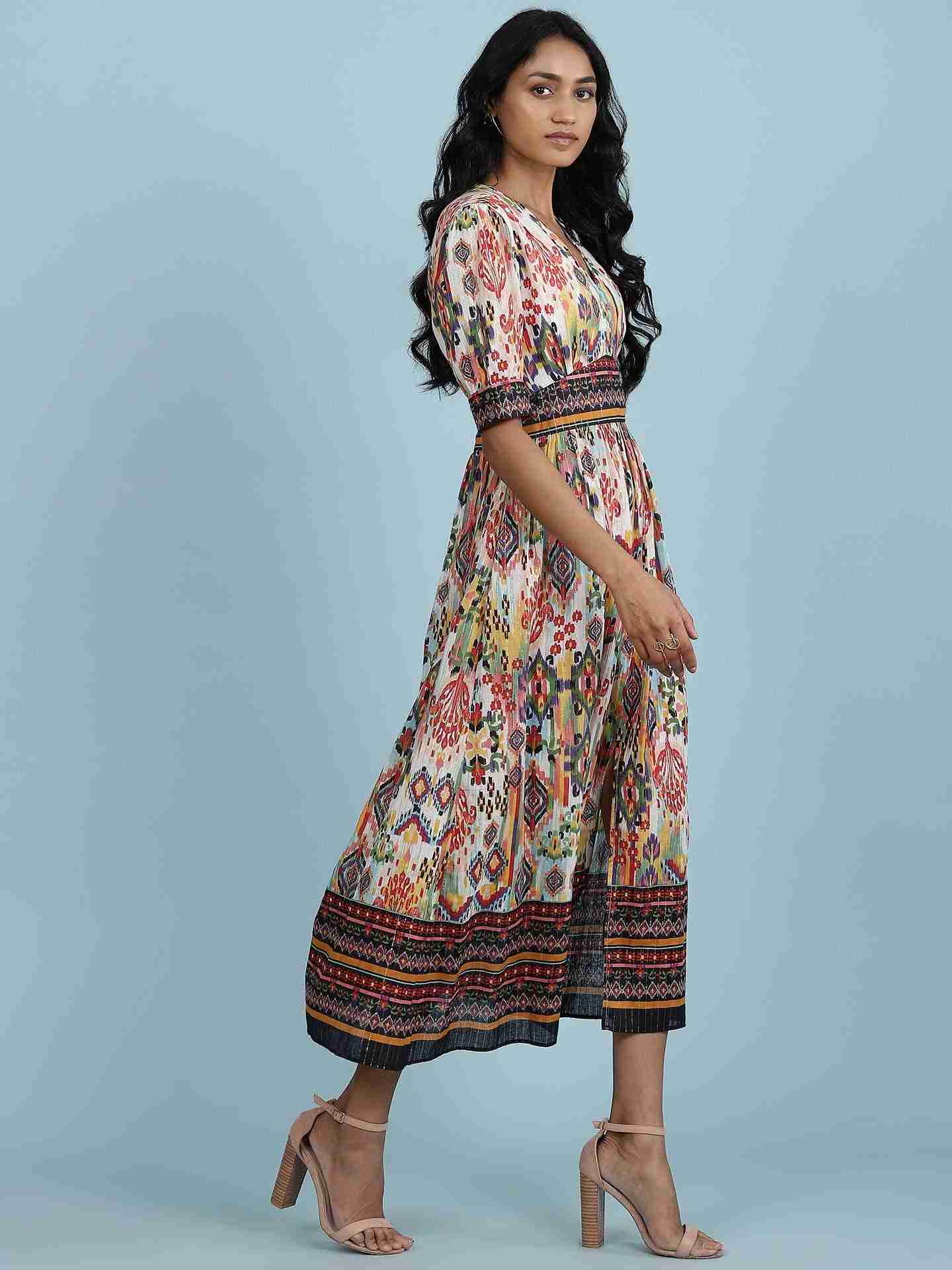 White Ikat Long Dress