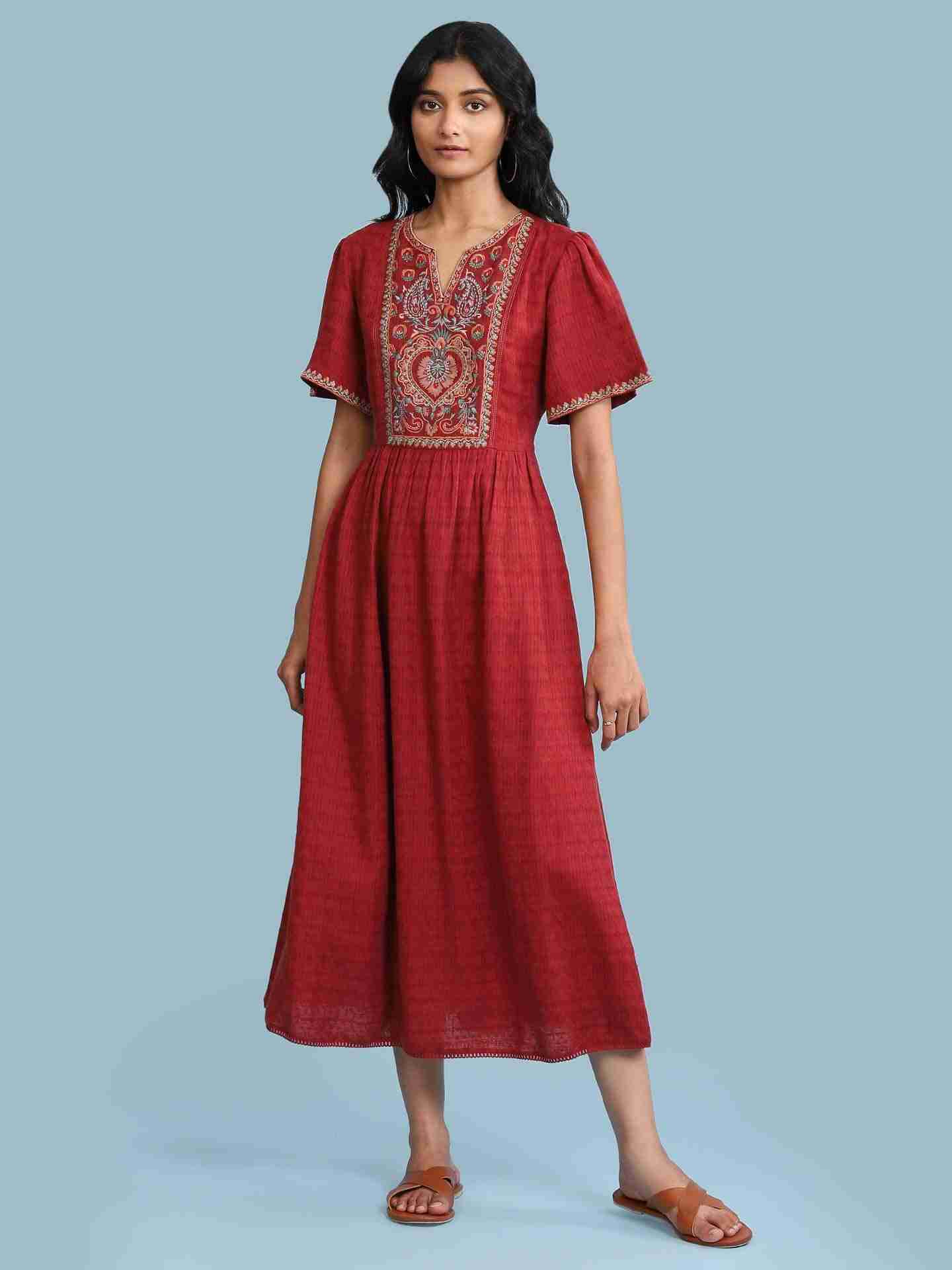Rust Mandana Solid Long Dress