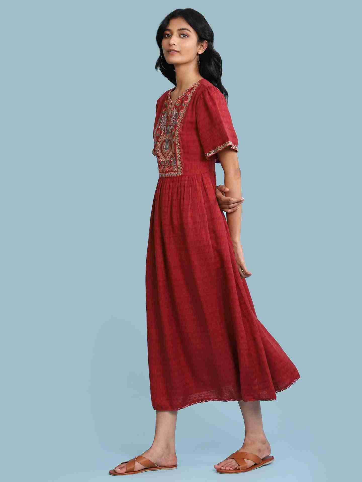 Rust Mandana Solid Long Dress