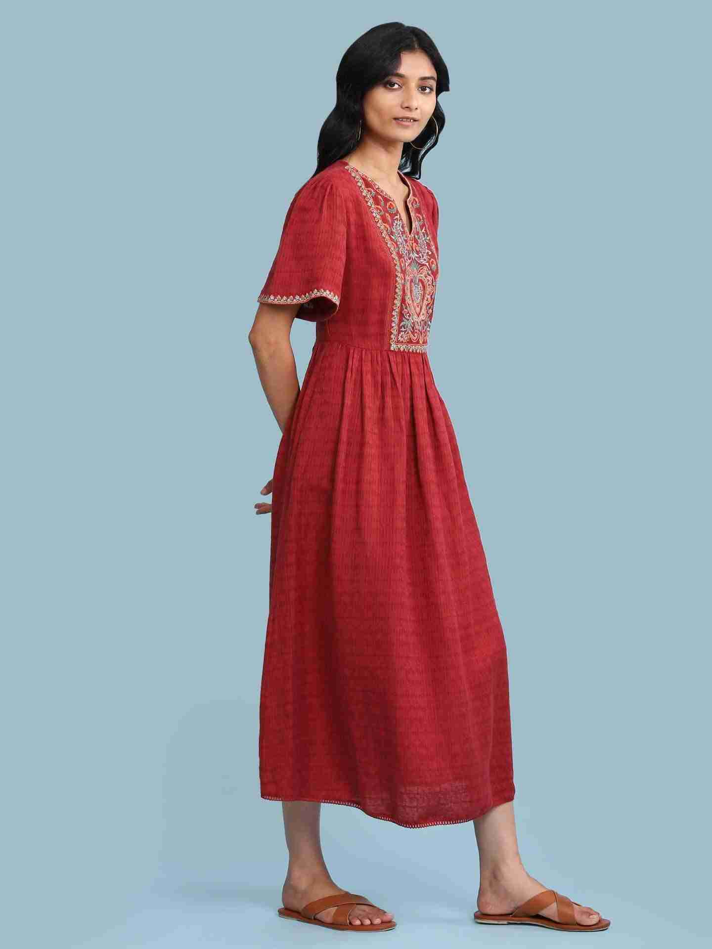 Rust Mandana Solid Long Dress