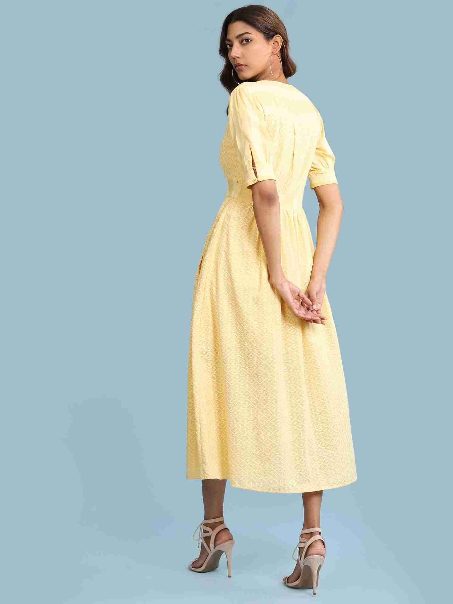 Yellow Chikankari Schiffli Long Dress