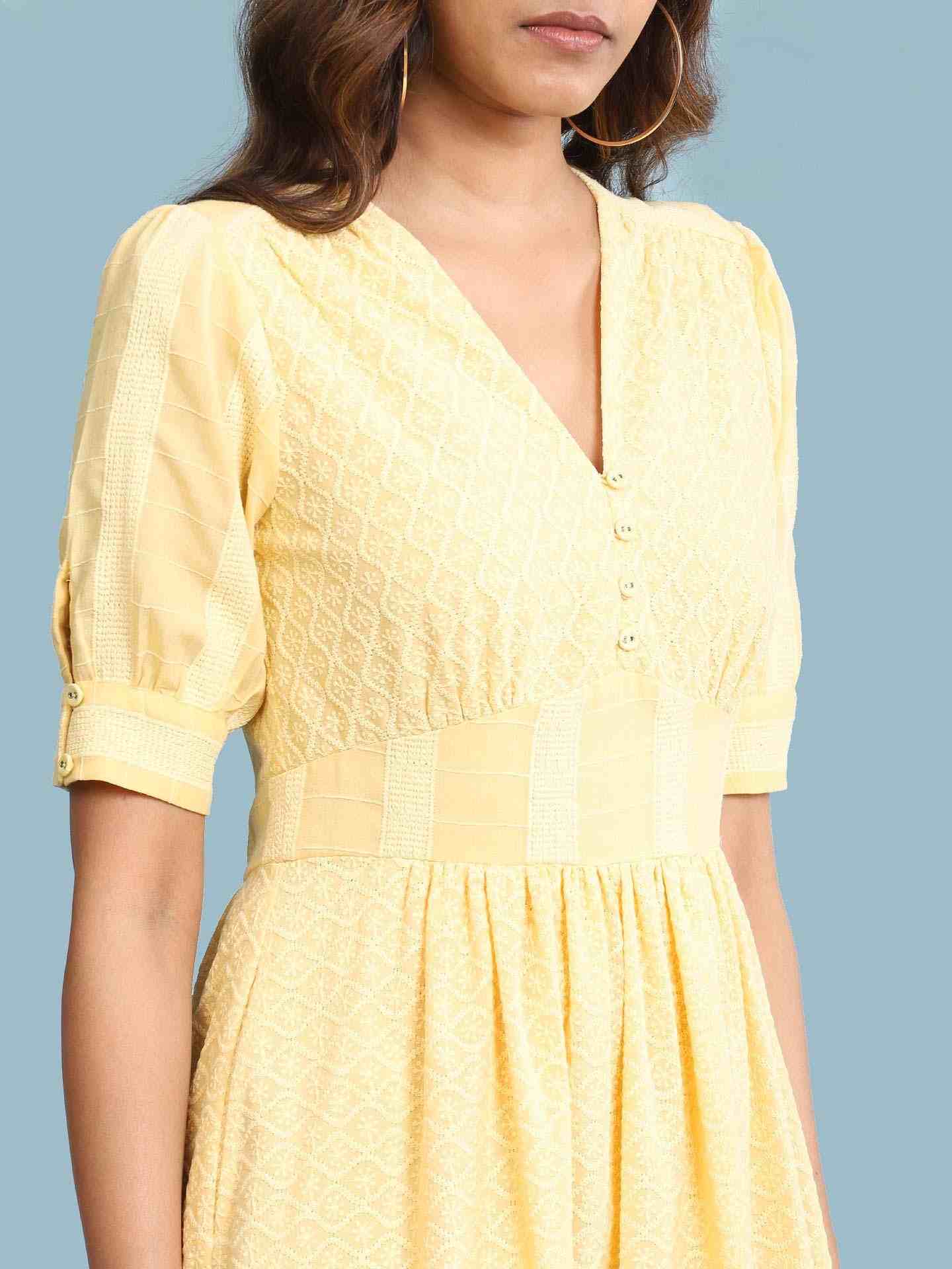 Yellow Chikankari Schiffli Long Dress