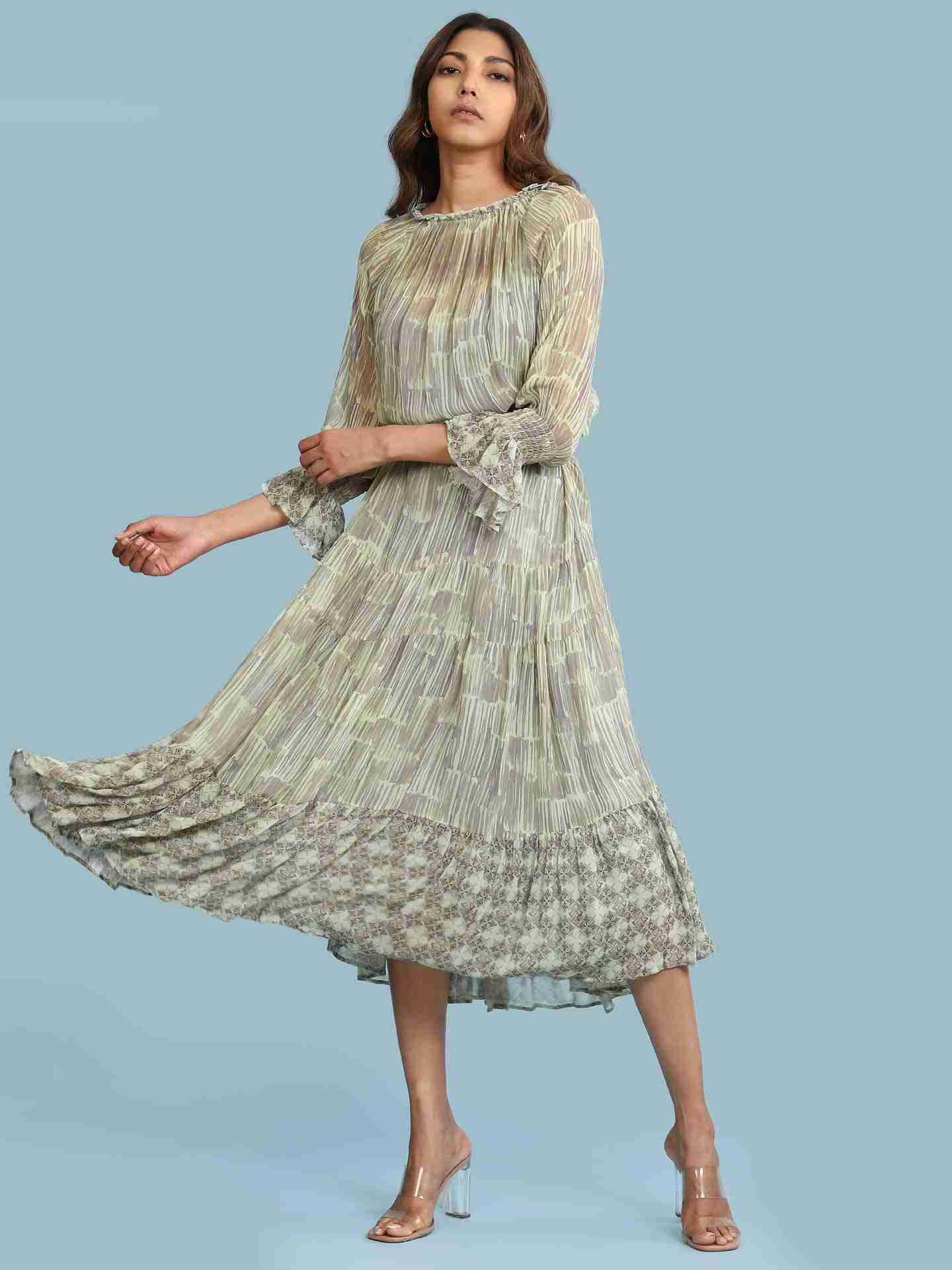 Green Brush Stroke Long Dress