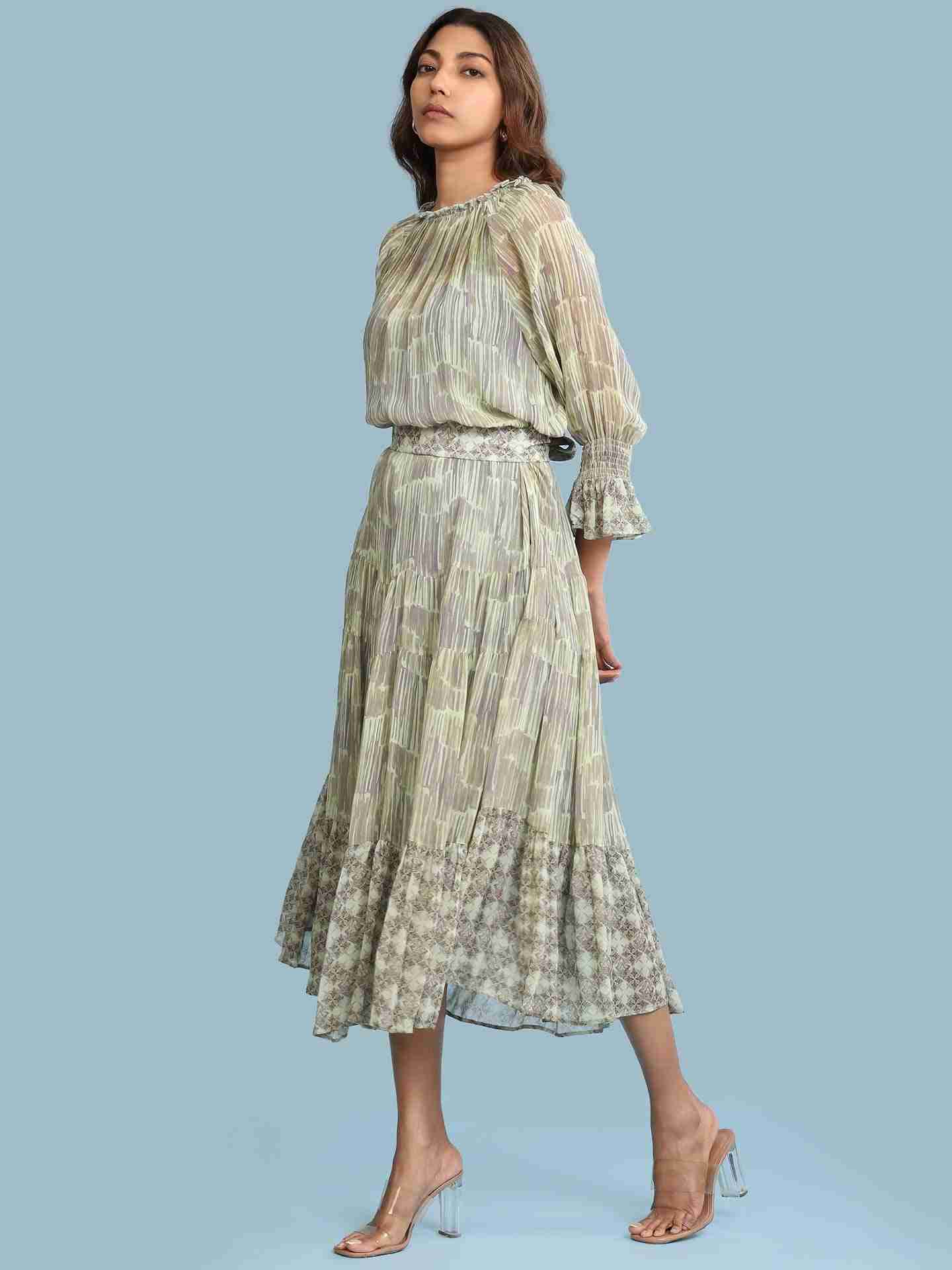 Green Brush Stroke Long Dress