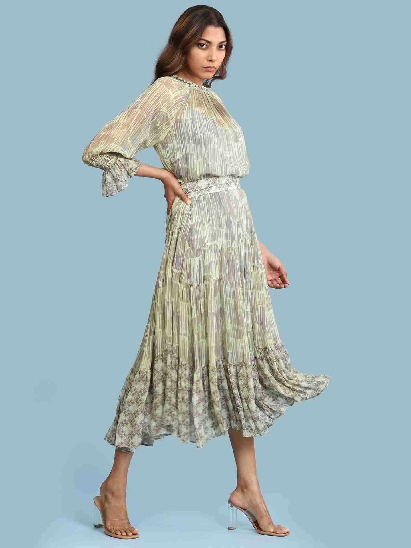 Green Brush Stroke Long Dress