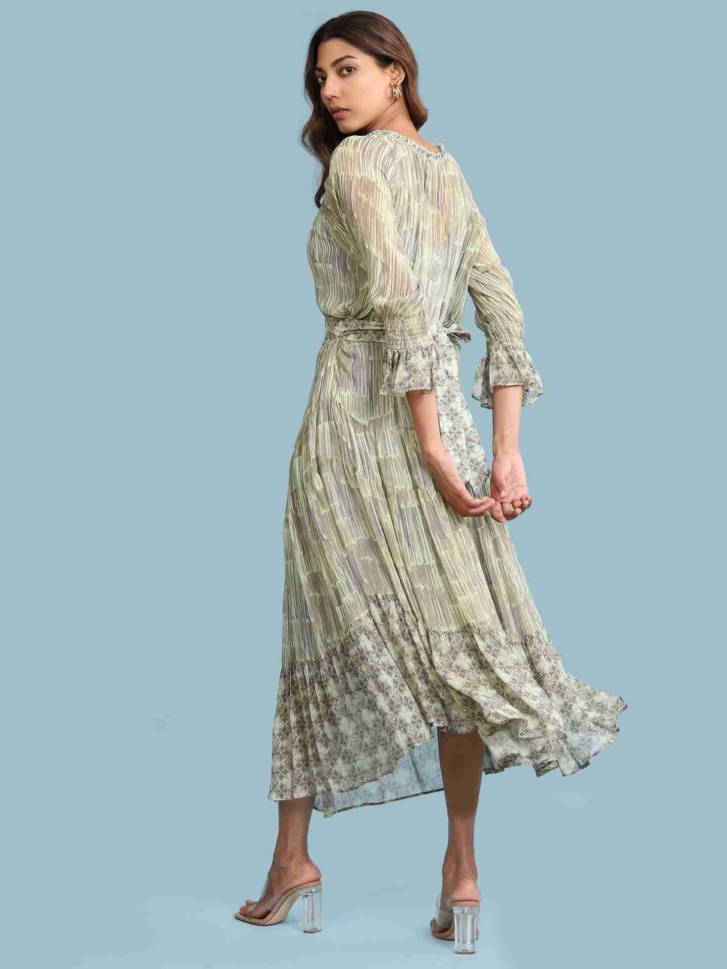 Green Brush Stroke Long Dress