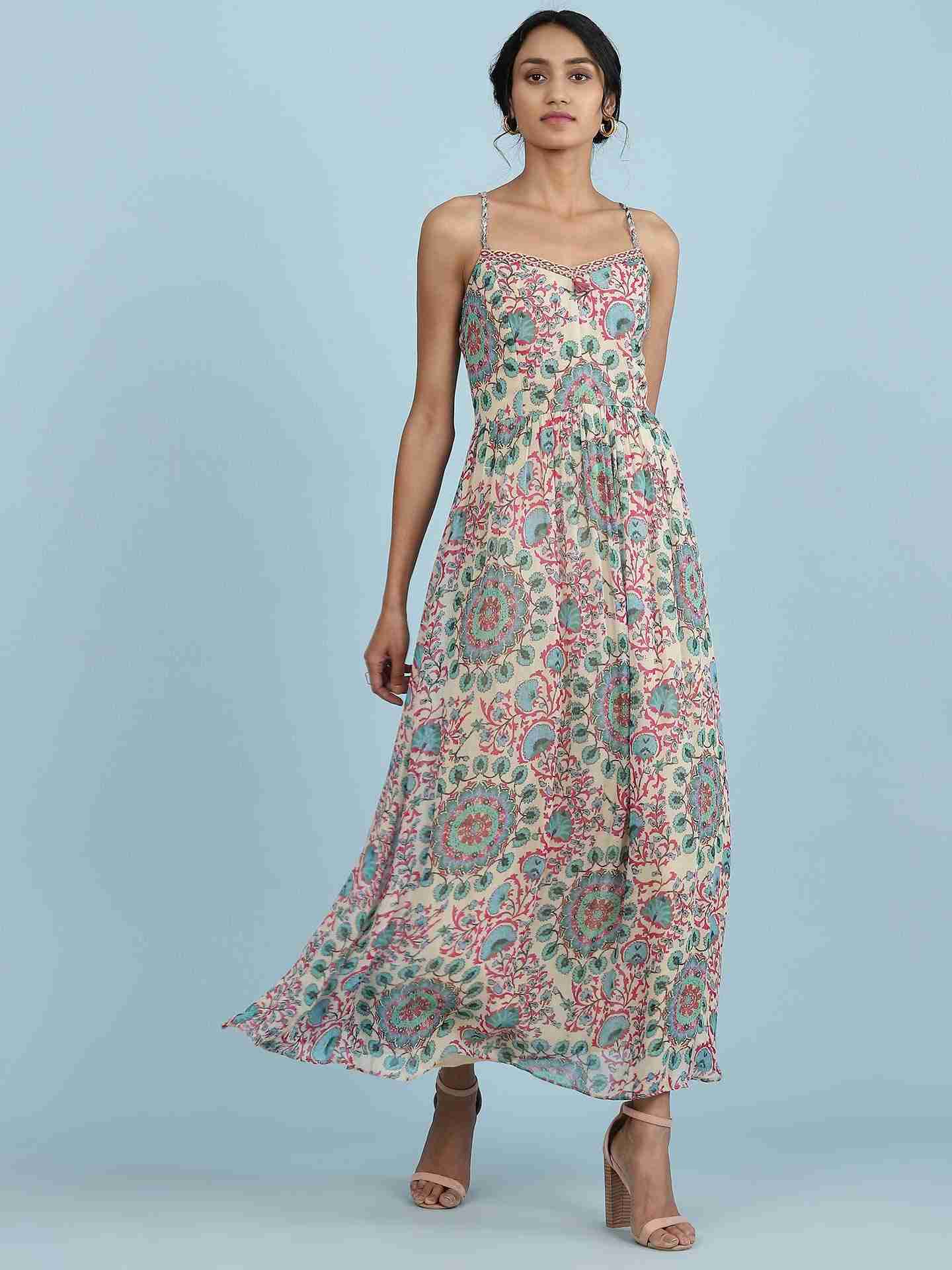 Ecru Suzani Print Long Dress