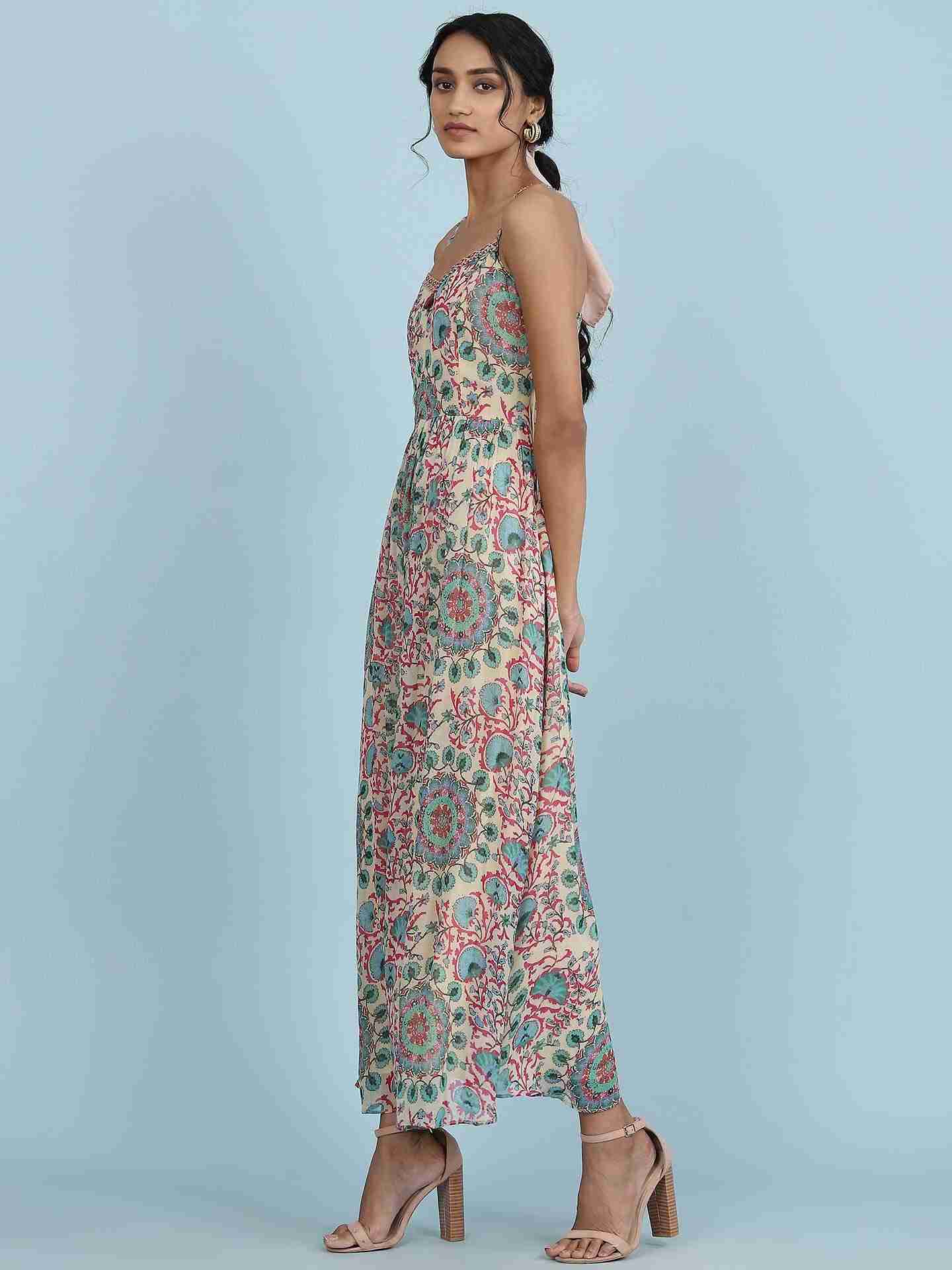 Ecru Suzani Print Long Dress