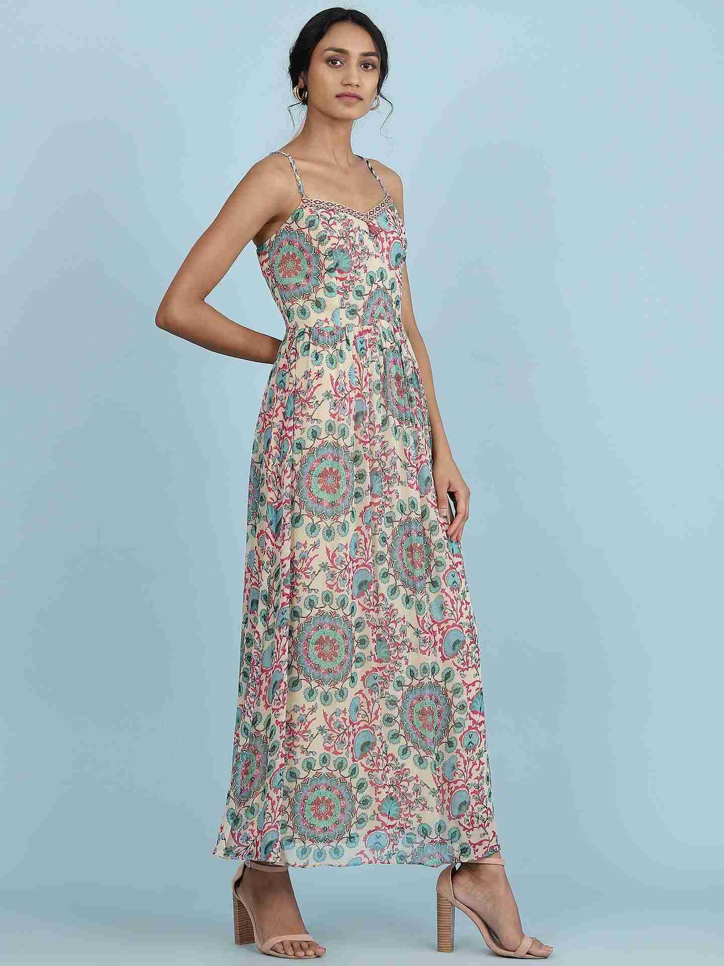 Ecru Suzani Print Long Dress