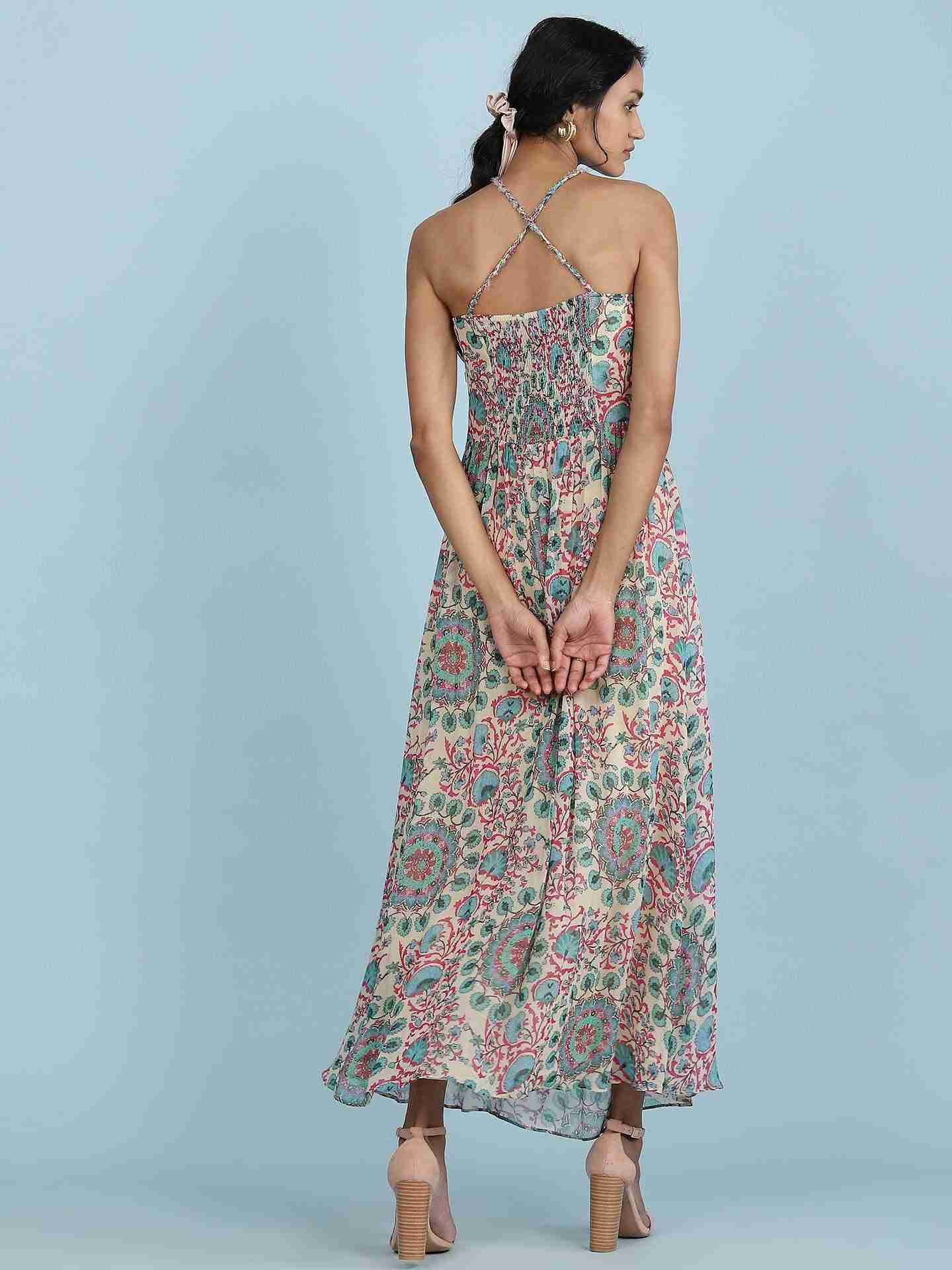 Ecru Suzani Print Long Dress