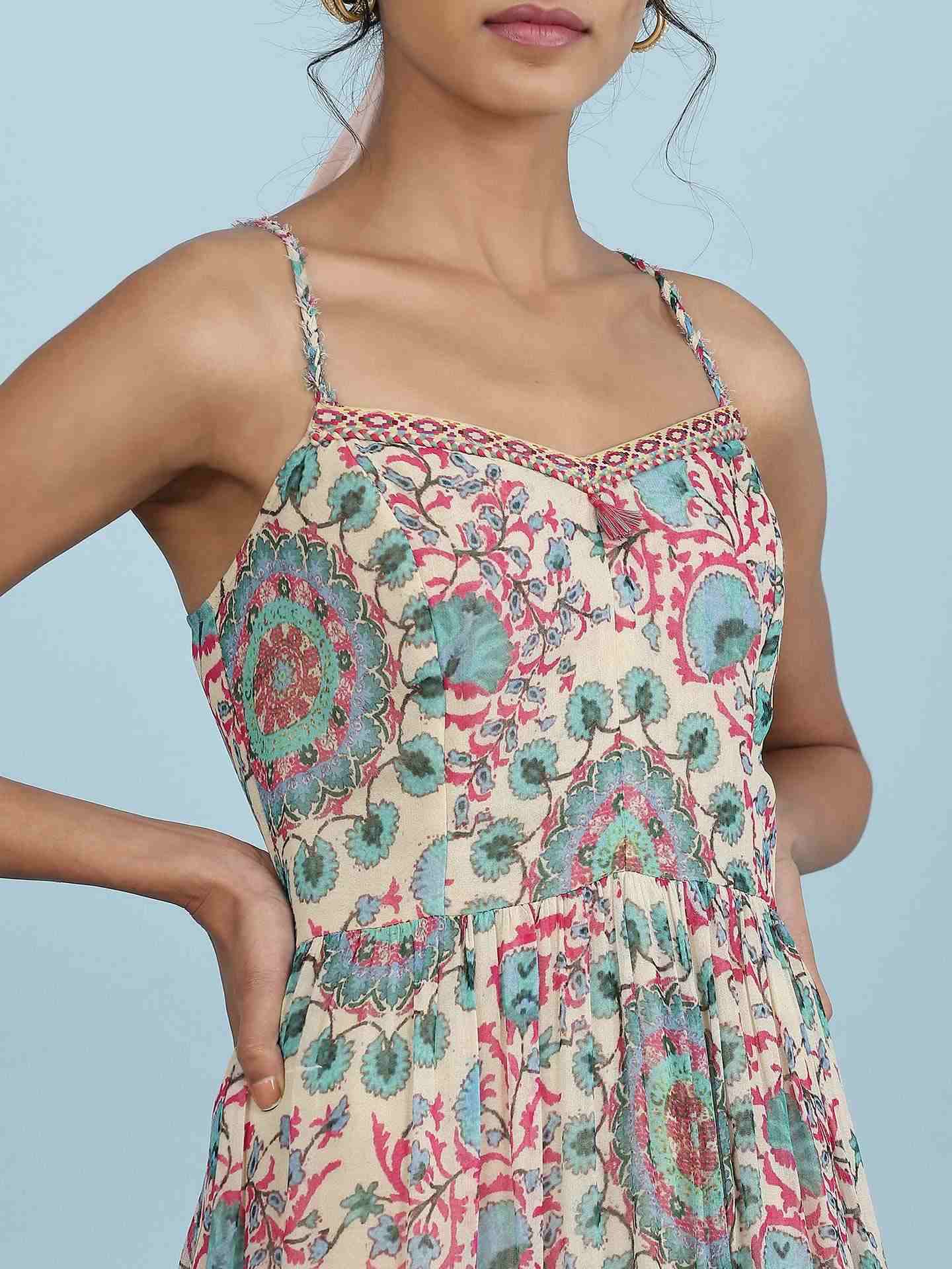 Ecru Suzani Print Long Dress