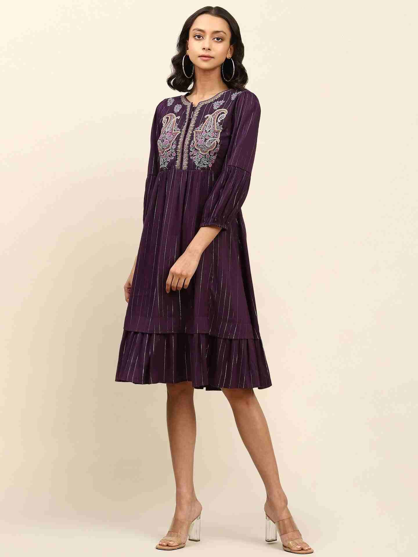 Purple Amber Solid Long Dress