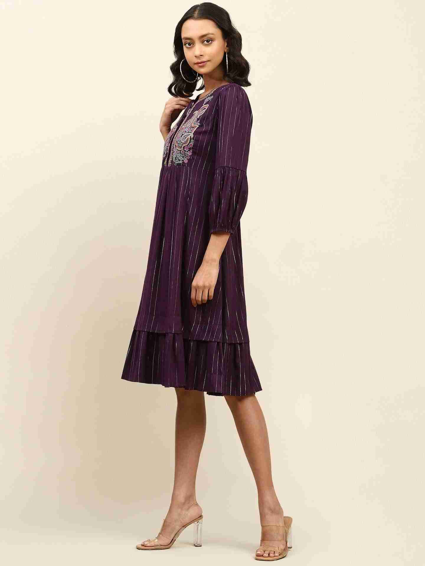 Purple Amber Solid Long Dress