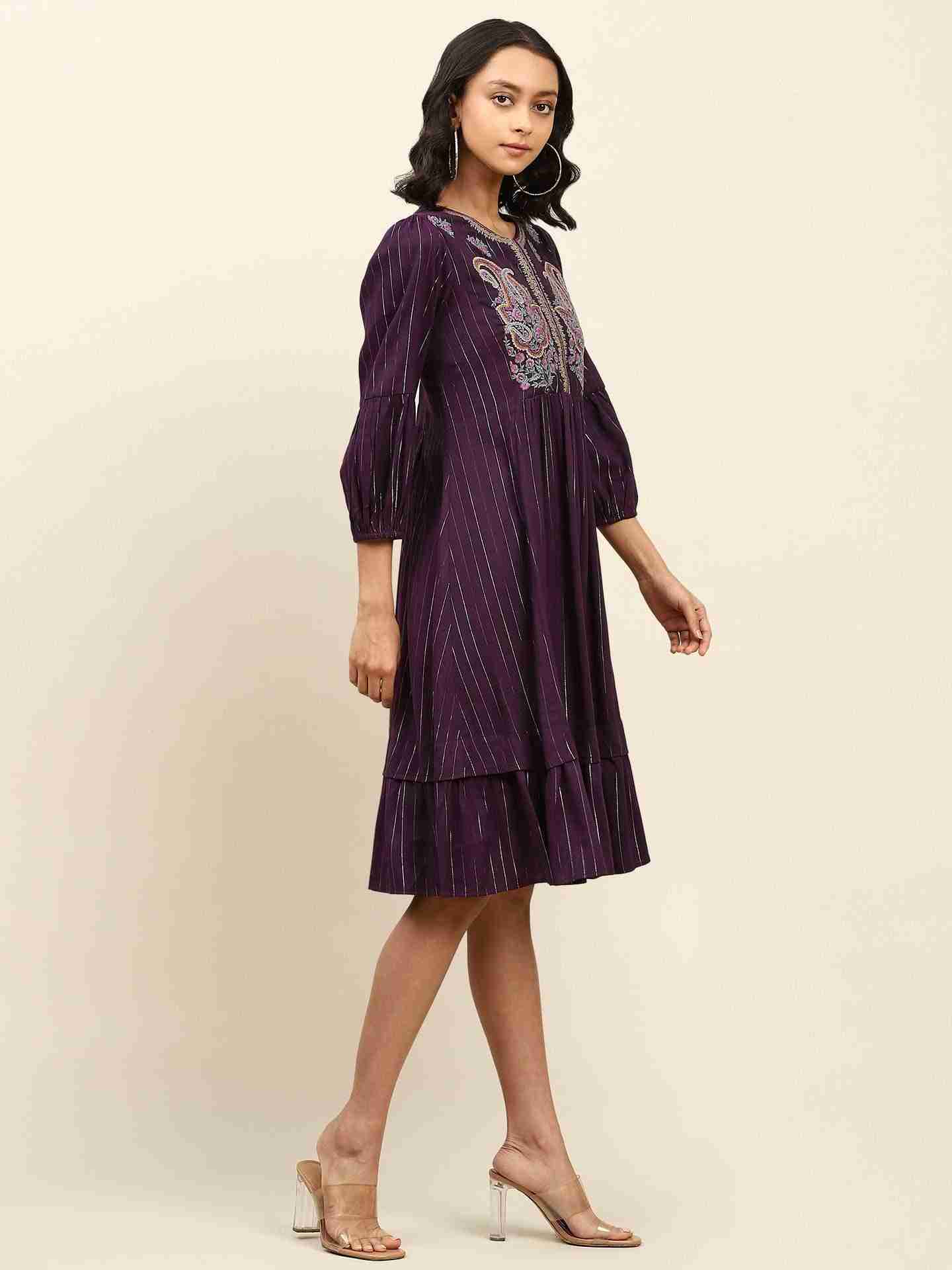 Purple Amber Solid Long Dress